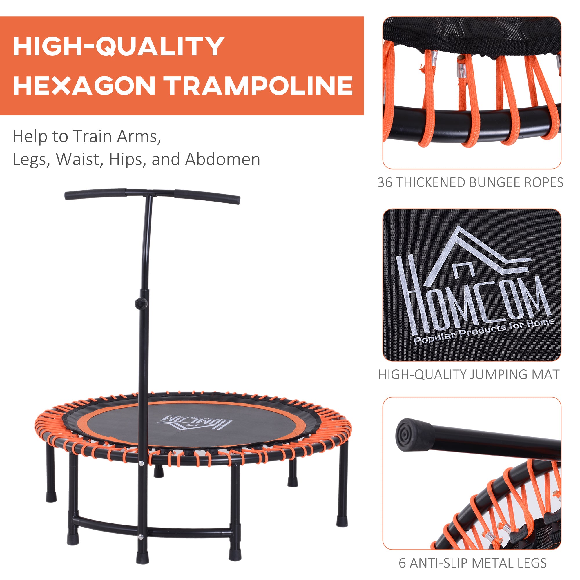 Round Mini Trampoline Exercise Bungee Rebounder Adjustable Handle Bar