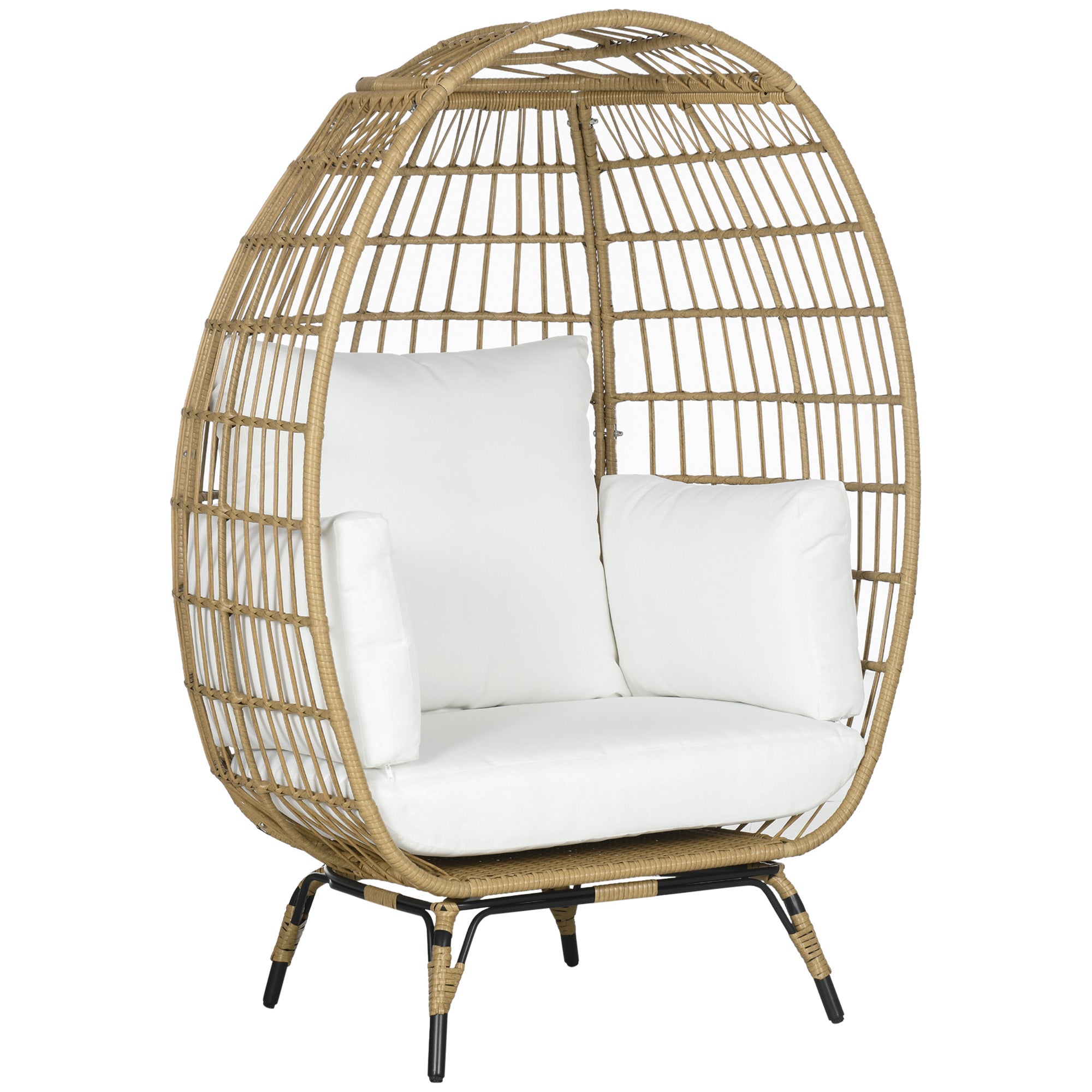 1 Seater PE Rattan Outdoor Egg Chair with Padded Cushions - Khaki