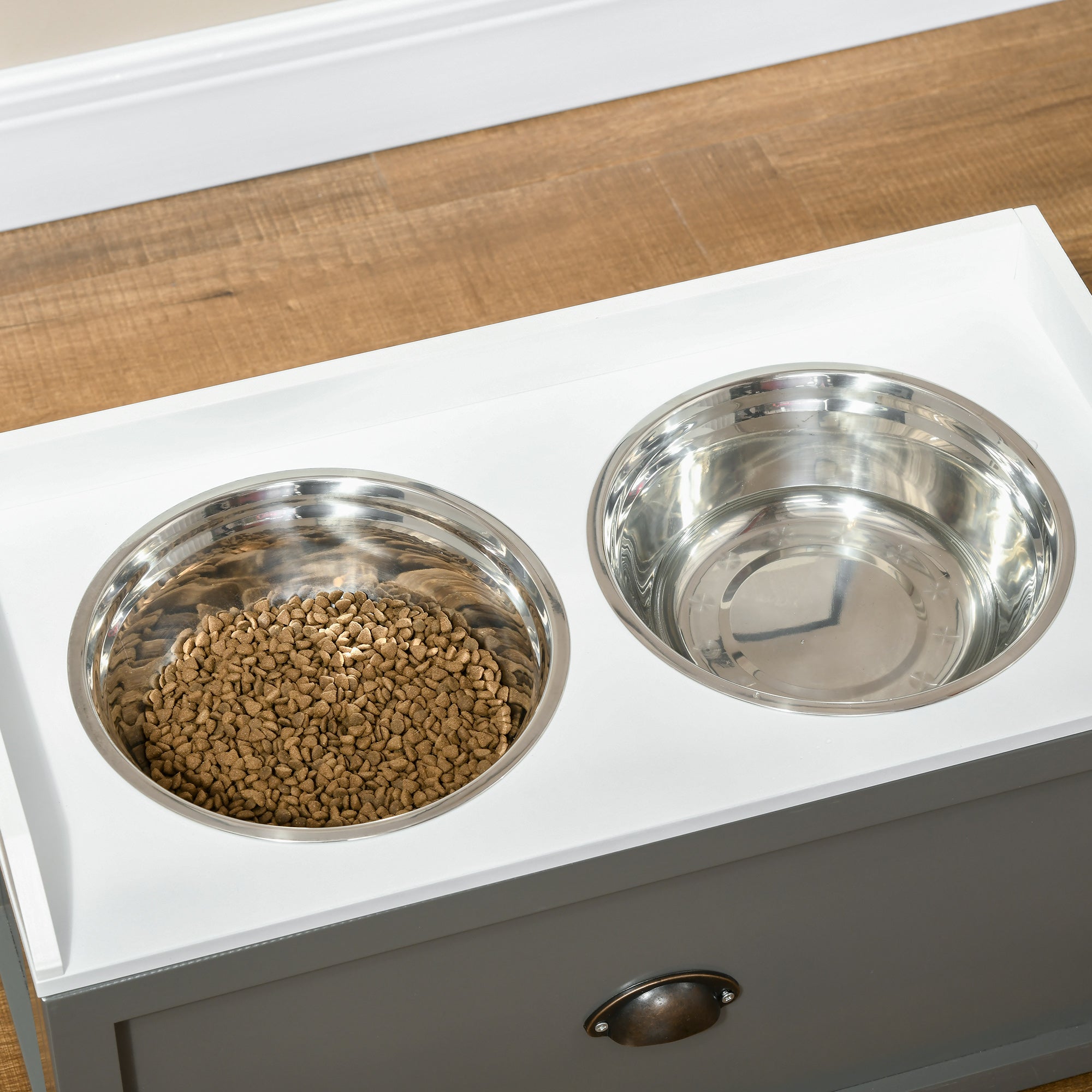 Stainless Steel Raised Dog Bowls, with 21L Storage Drawer for Large Dogs, Grey