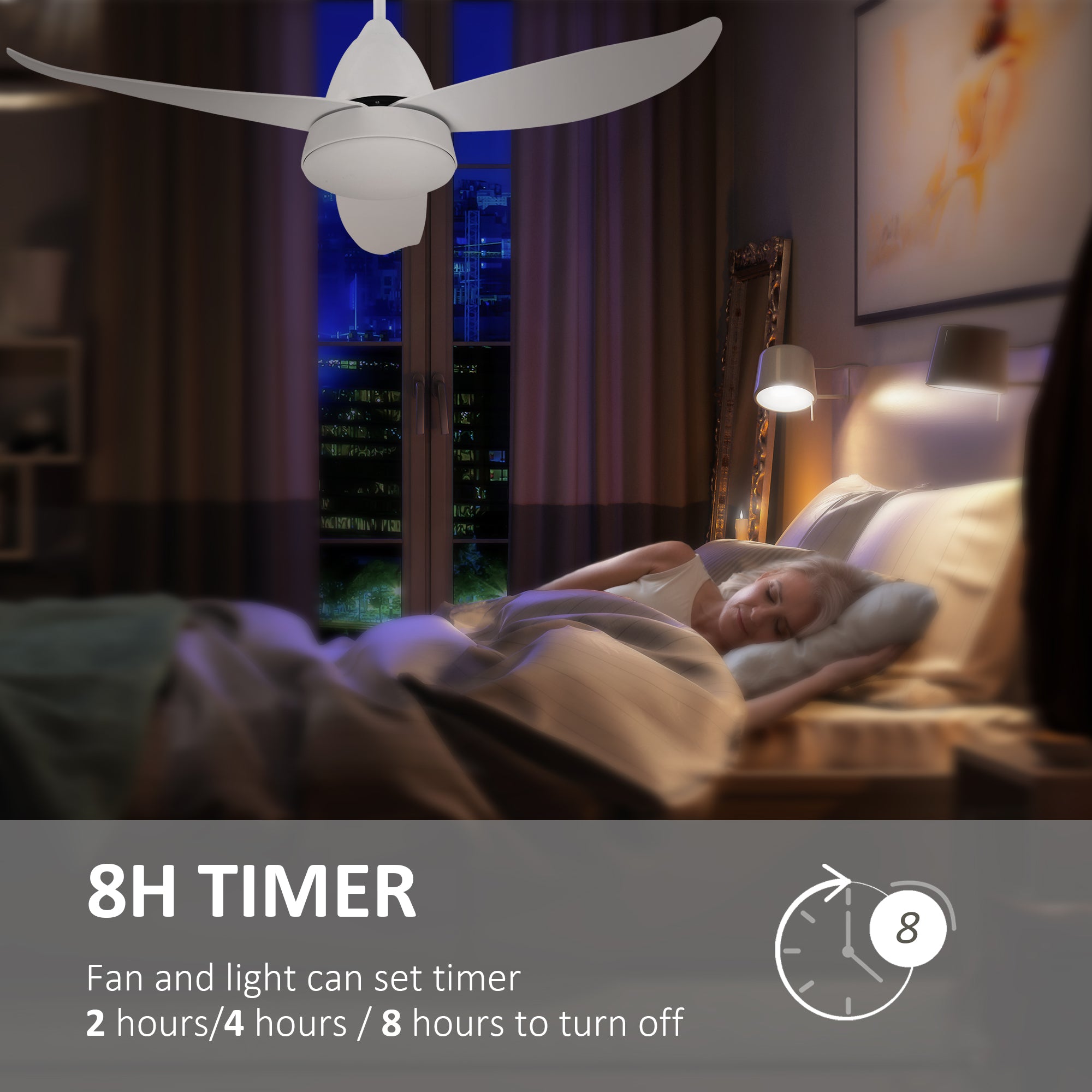 Reversible Ceiling Fan with Light, 3 Blades Indoor Modern Mount White LED Lighting Fan with Remote Controller, for Bedroom, Living Room, White