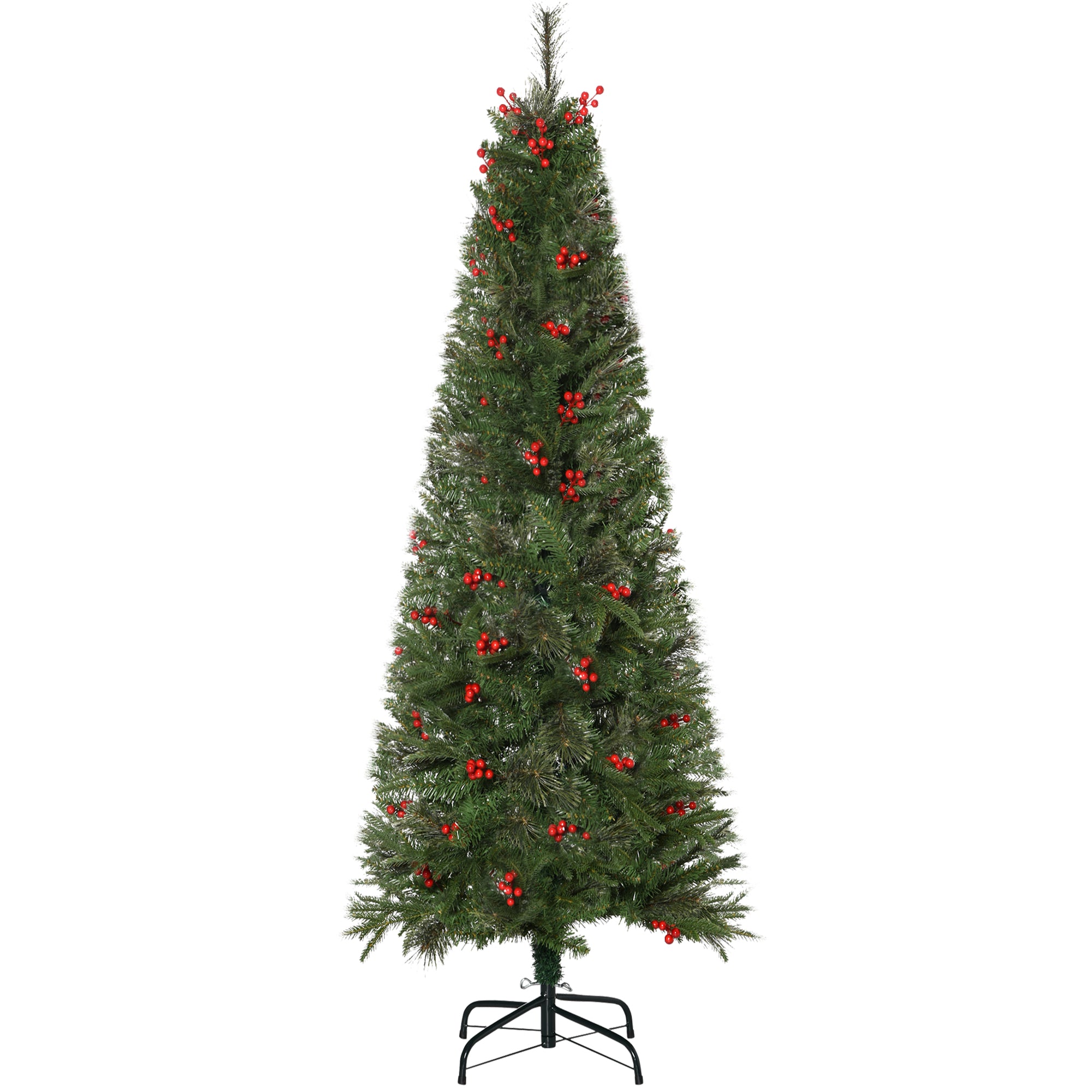 Pencil Artificial Christmas Tree with Realistic Branches, Red Berries, Auto Open, Green