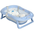 Foldable Baby Bath Tub with Non-Slip Support, Cushion Pad & Shower Holder - Blue