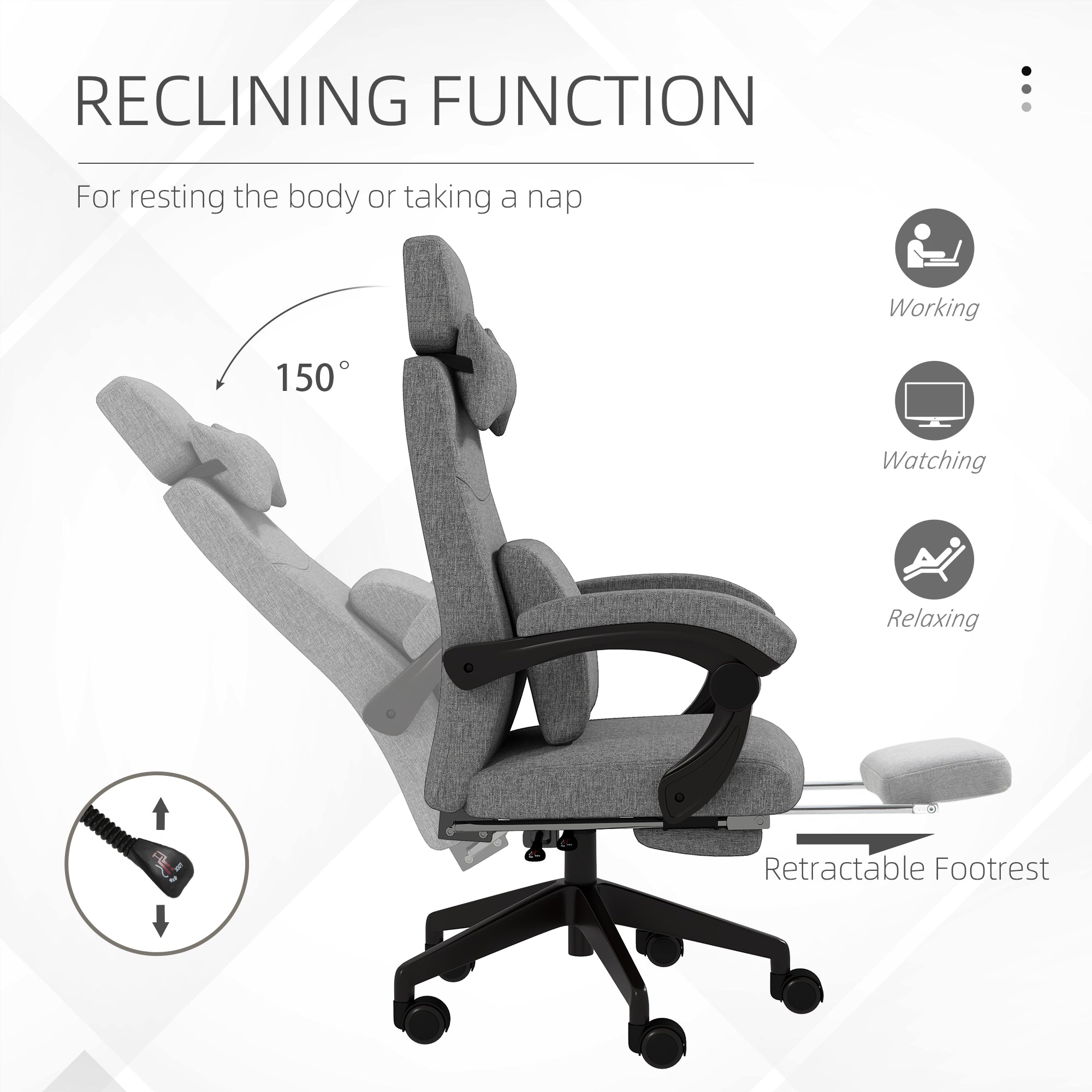 High Back Office Chair Reclining Computer Chair with Footrest Lumbar Support Adjustable Height Swivel Wheels Dark Grey