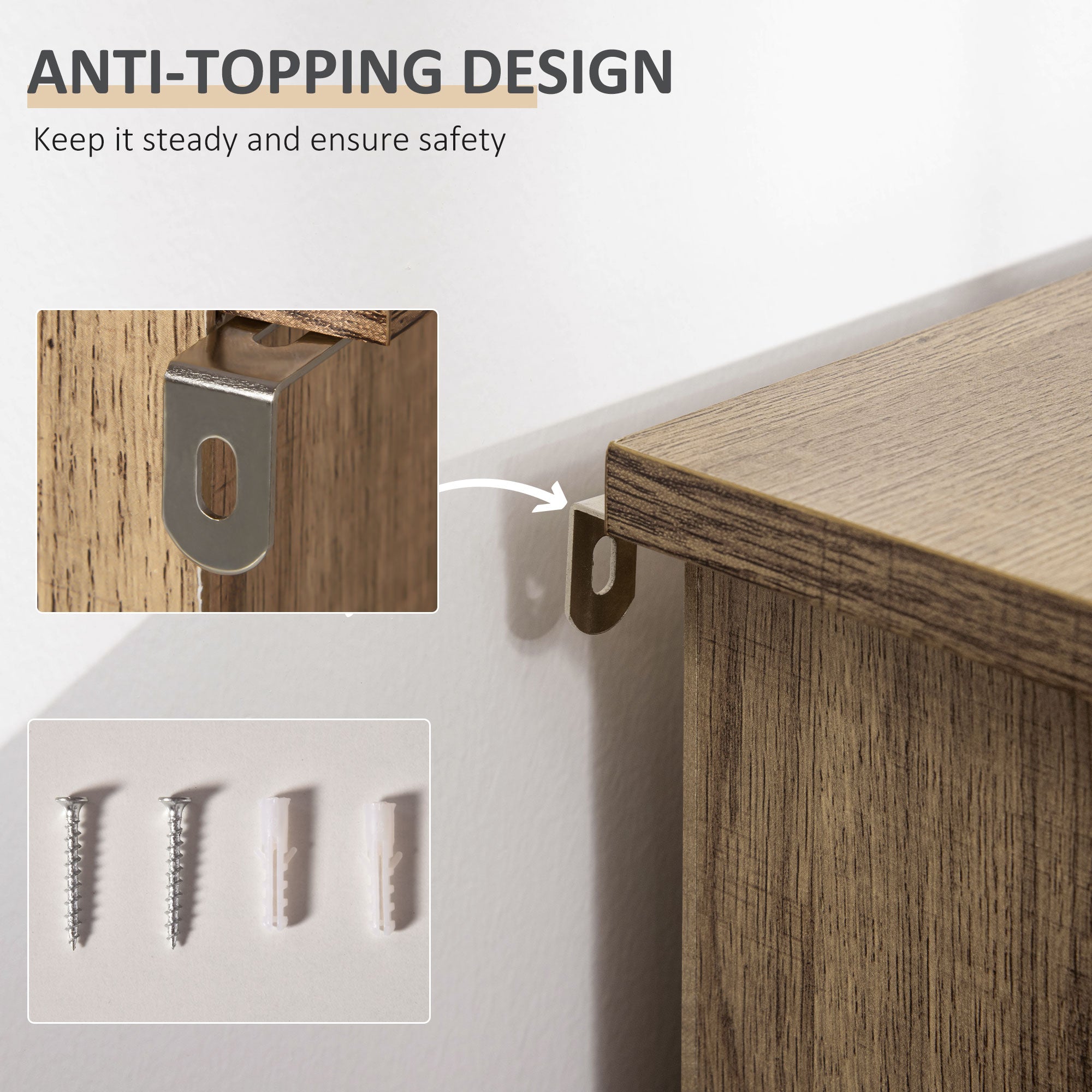 Cupboard Storage Cabinet with 3 Tiers and Steel Door, Home Organizer Sideboard with Adjustable Shelf for Dining Room, Living Room, Kitchen