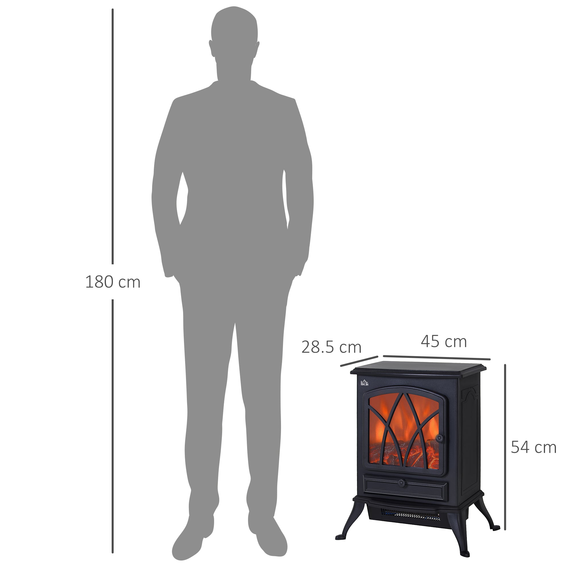 Free Standing Electric Fireplace Stove with Fan and Log Burning Flame Effect 2000W / 1000W Room Heater Wood Burner 2 Heat Settings (Black)