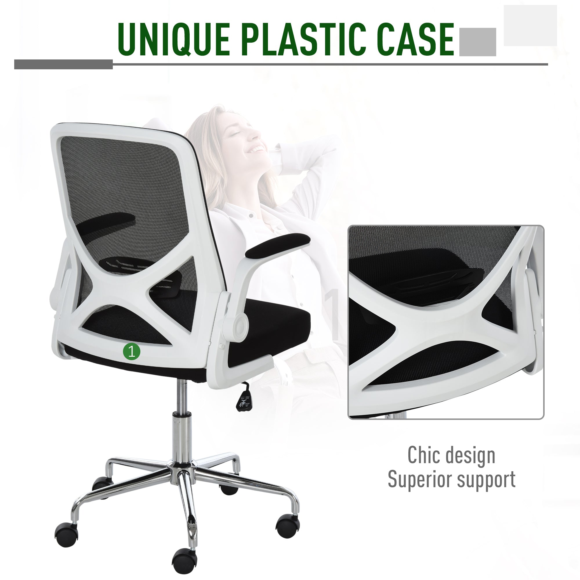 Mesh Office Chair with Flip-Up Arm, Lumbar Support, Home Task High Back Swivel Chair Adjustable Height, Black