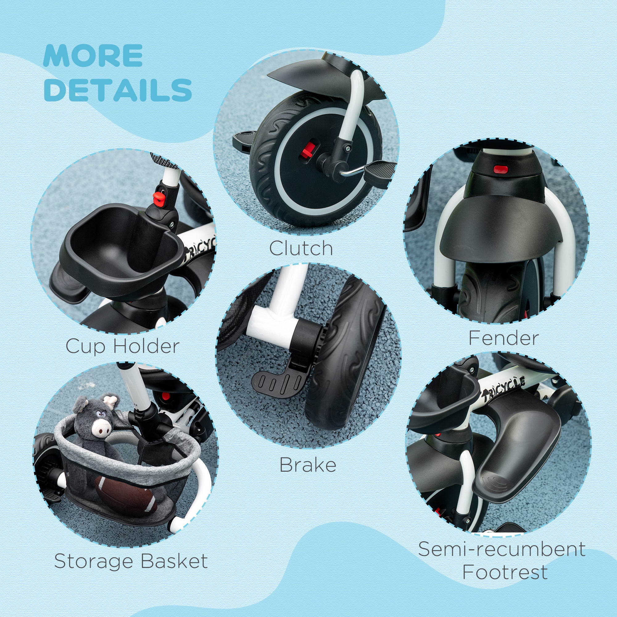 Multifunctional Kids Tricycle, with Rotatable Seat, Adjustable Push Handle - Grey