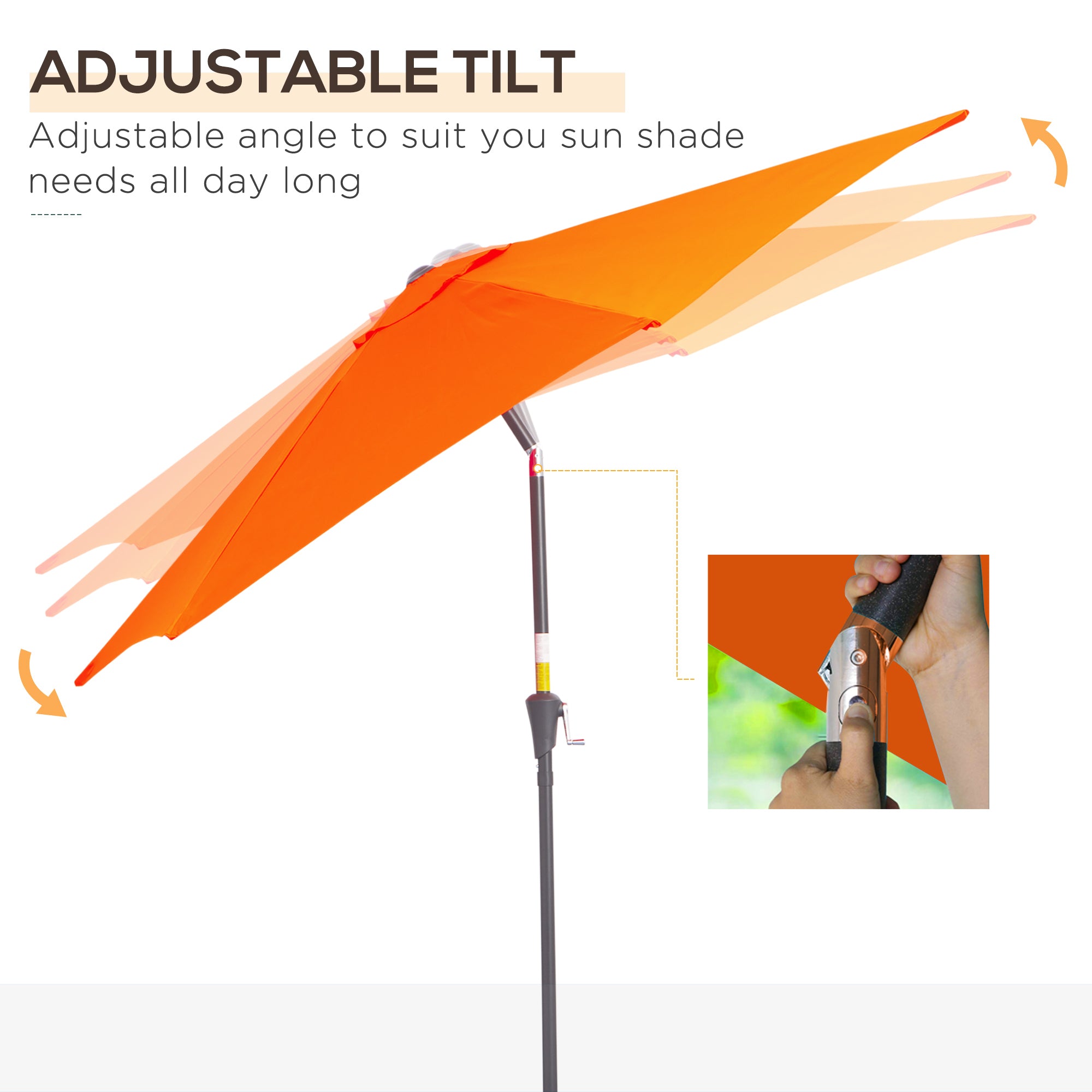 2.7M Patio Tilt Umbrella Sun Parasol Outdoor Garden Sun Shade Aluminium Frame with Crank（Orange）