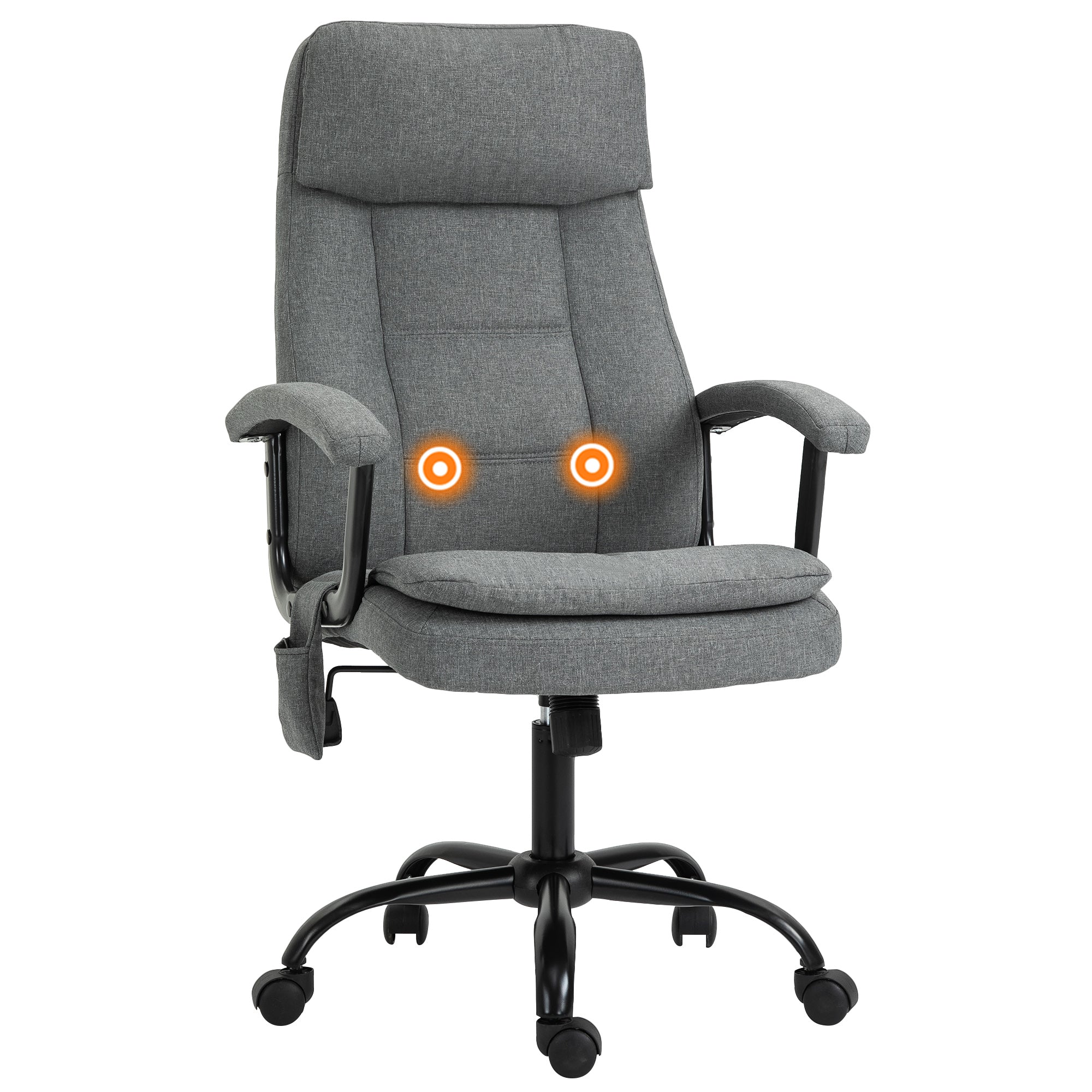 2-Point Massage Office Chair Linen-Look Ergonomic Adjustable Height w/ 360° Swivel 5 Castor Wheels Rocking Comfortable Executive Seat Grey