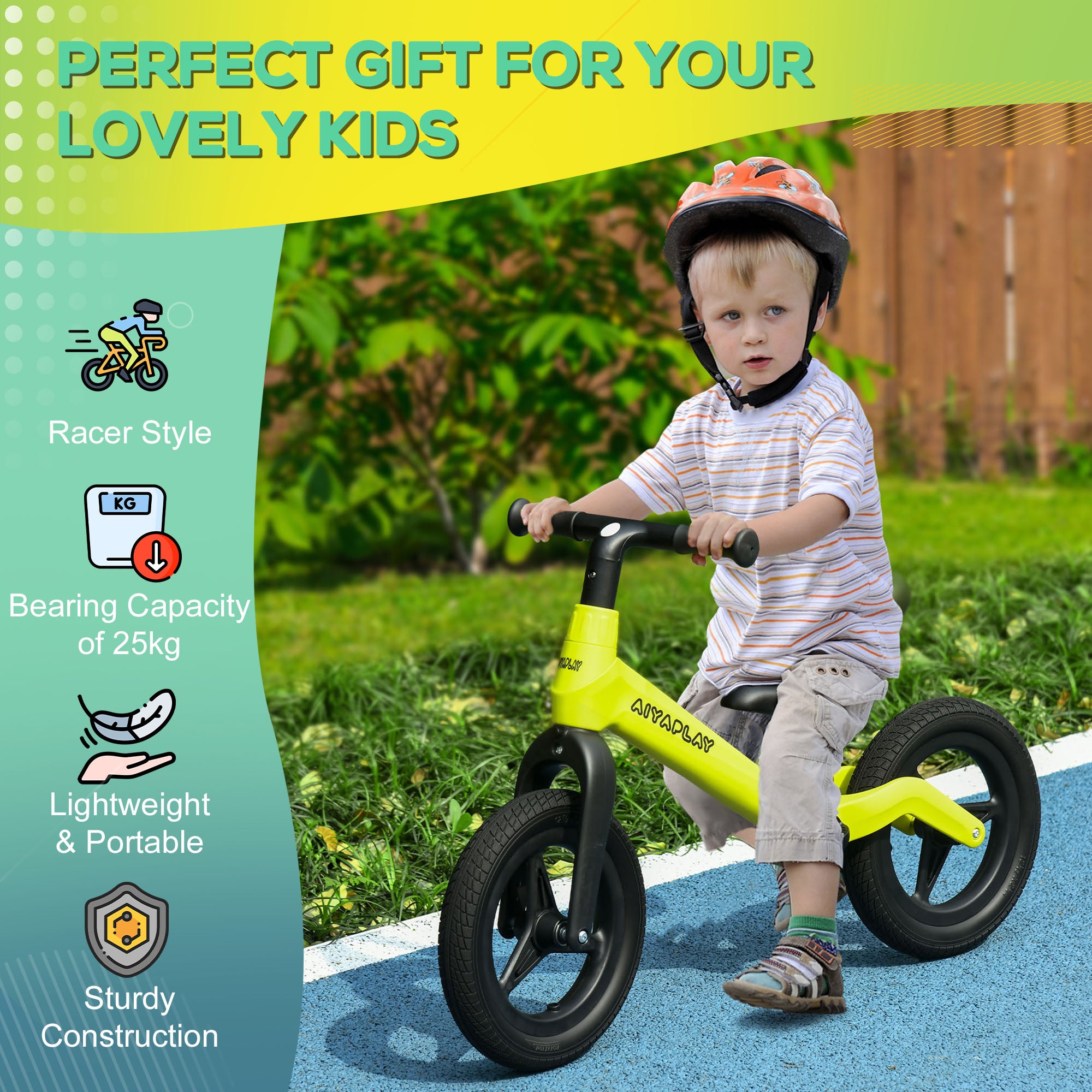 Balance Bike with Adjustable Seat and Handlebar, PU Wheels, No Pedal, Aged 30-60 Months up to 25kg - Green