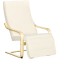 Wooden Lounging Chair with Adjustable Footrest for Relaxation - Cream White