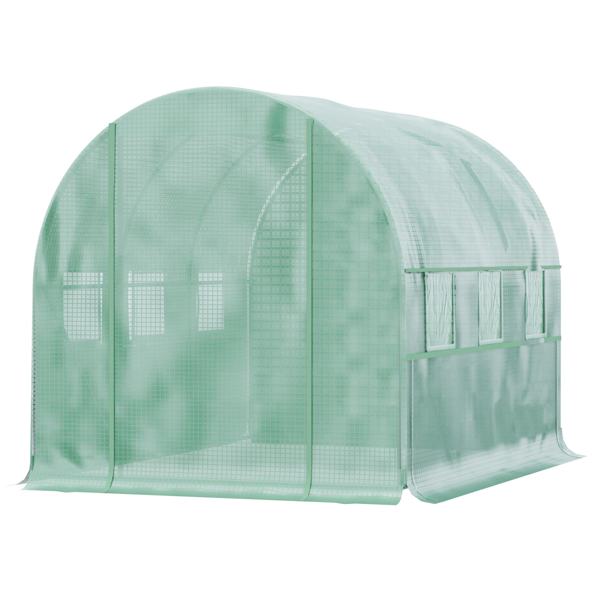 Walk In Greenhouse, Garden Polytunnel with PE Cover, Zipped Roll Up Door and 6 Mesh Windows, 3x2x2m, Green