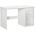 High Gloss Computer Desk with Drawers and Storage Cabinet, Modern Writing Workstation - White