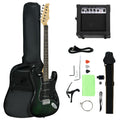 6 String Right-Handed Electric Guitar Kit with 15W Amp, Digital Tuner, Picks, Strap & Case Bag - Black Green