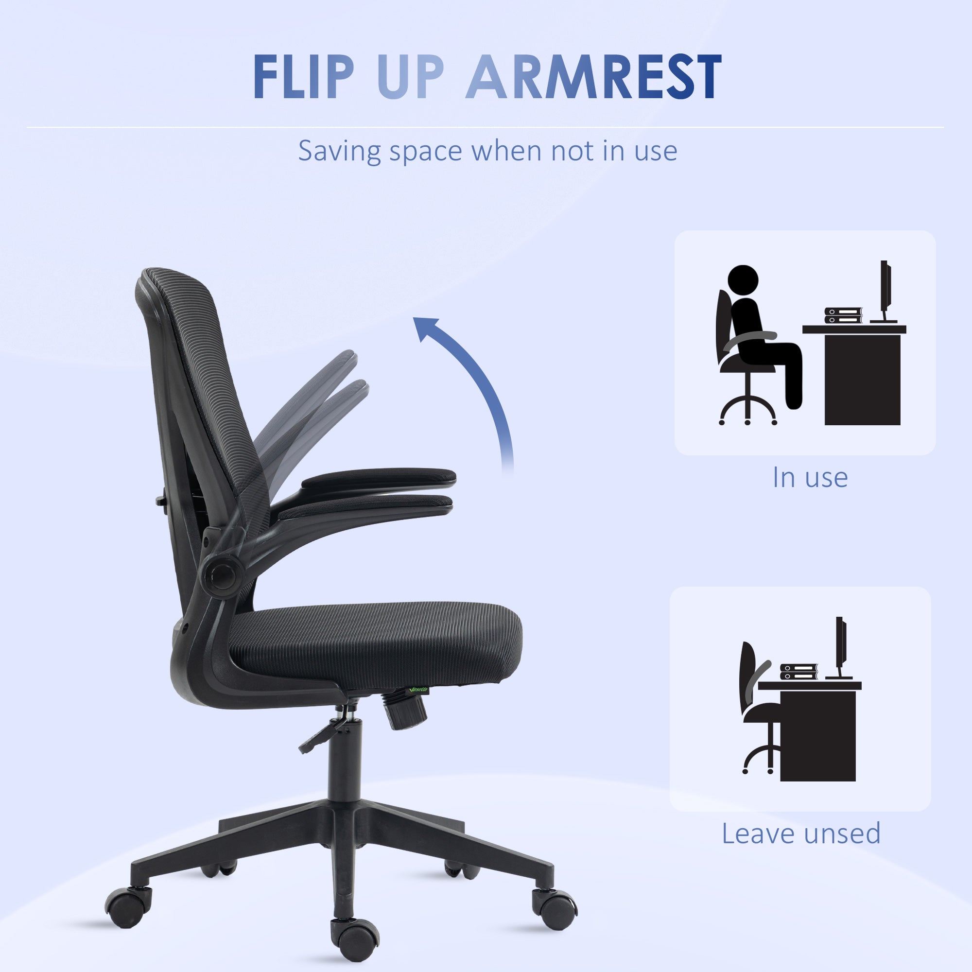 Mesh Office Chair with Flip-up Armrests, Ergonomic Computer Desk Chair with Lumbar Support and Swivel Wheels, Black