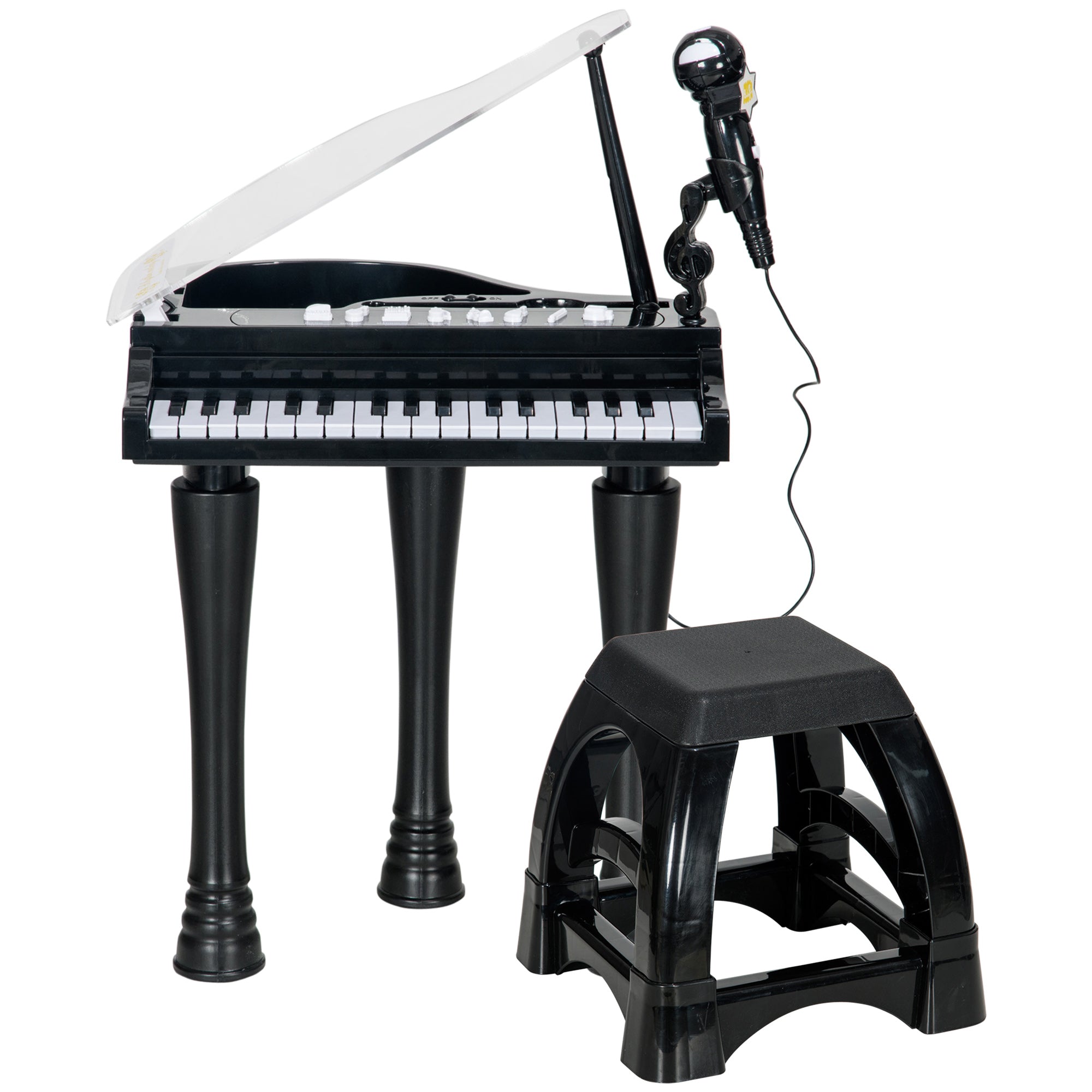 32-Key Kids Piano Keyboard, with Stool, Lights, Microphone, Sounds, Removable Legs - Black