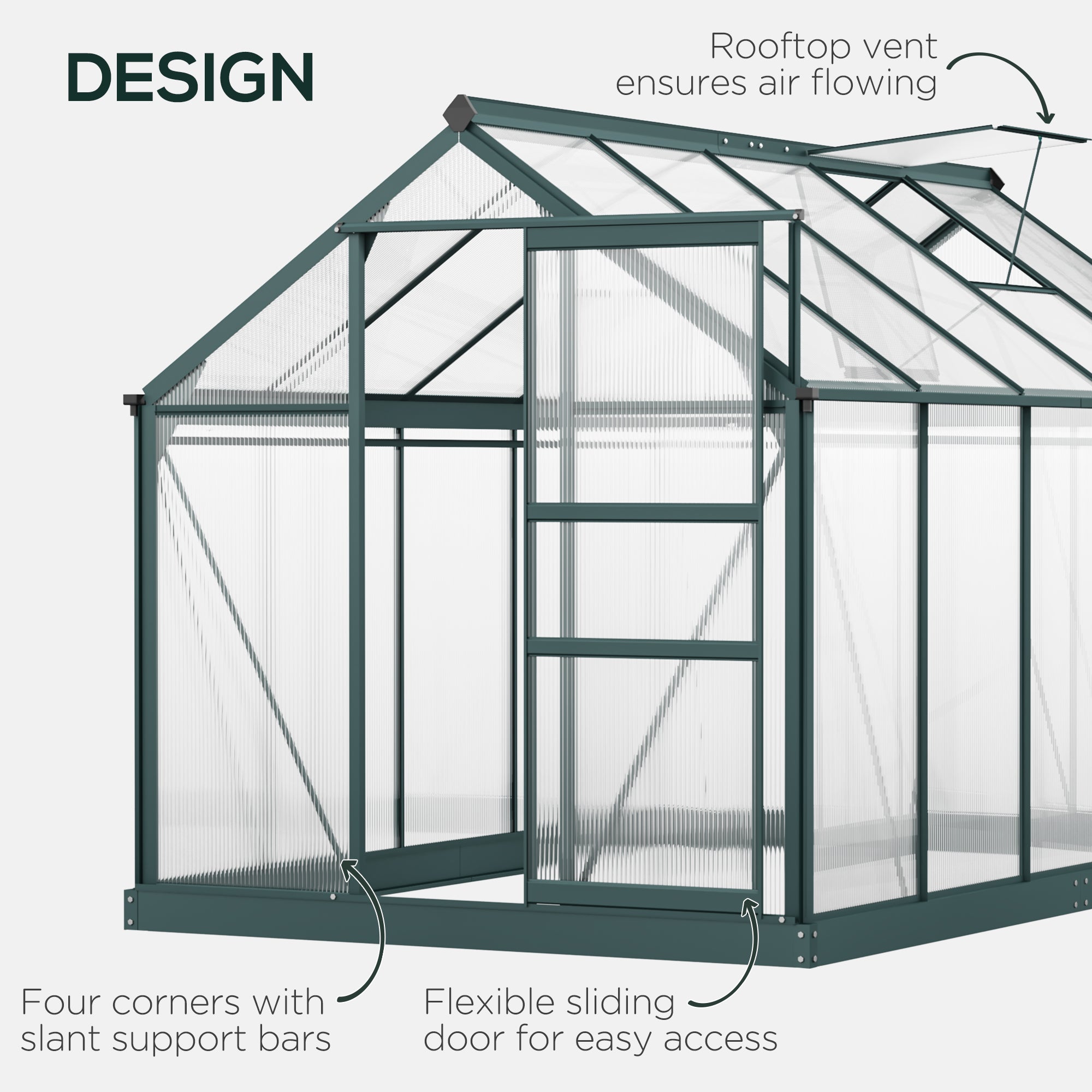 Aluminium Frame Greenhouse Large Walk-In Greenhouse Garden Plants Grow Galvanized Base w/ Slide Door (10ft x 6ft)