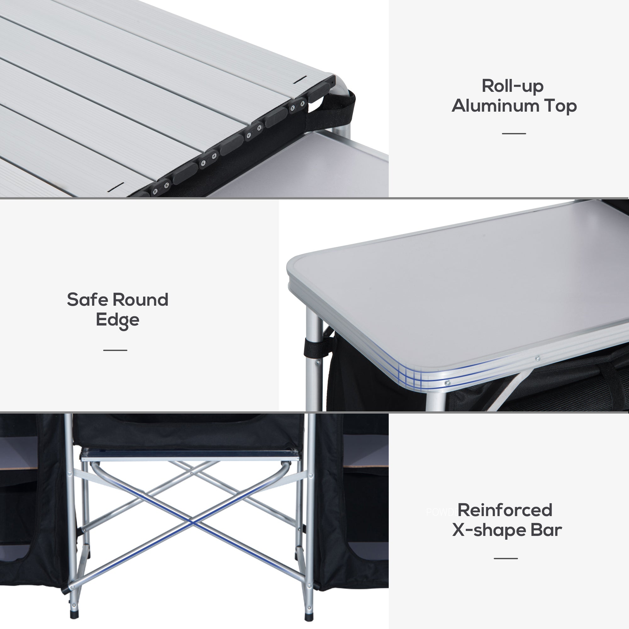Portable Folding Camping Kitchen Table with Storage and Windscreen Grey