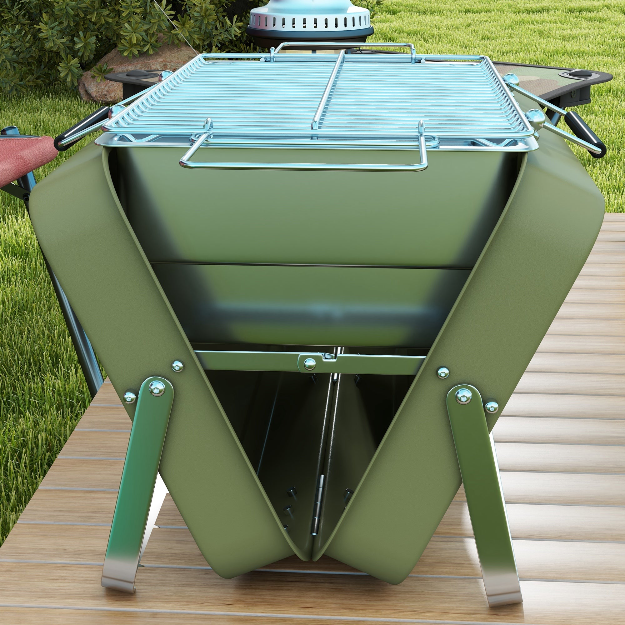 Foldable Suitcase Mini Charcoal Barbecue Grill BBQ - Green