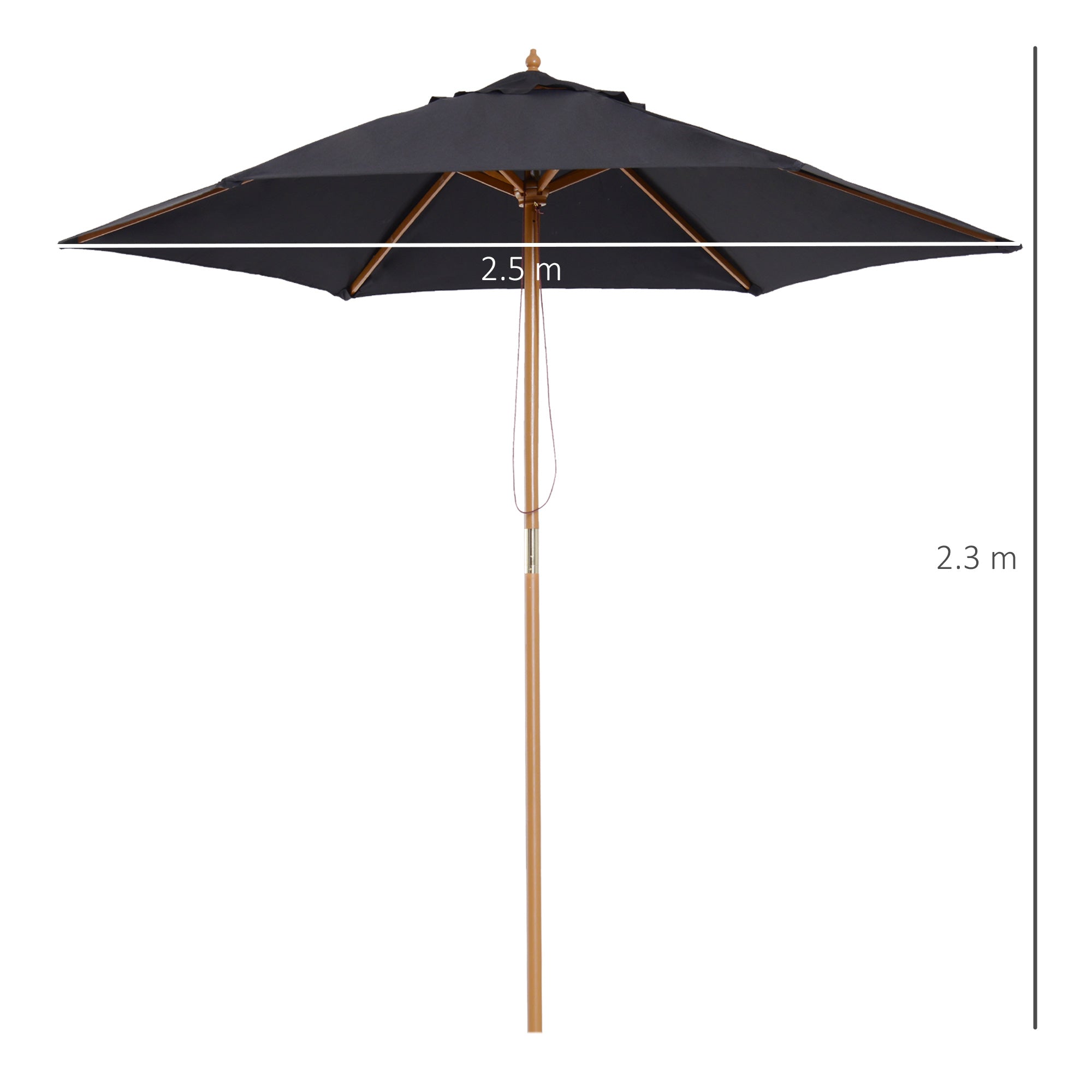 2.5m Wooden Garden Patio Parasol Umbrella-Black