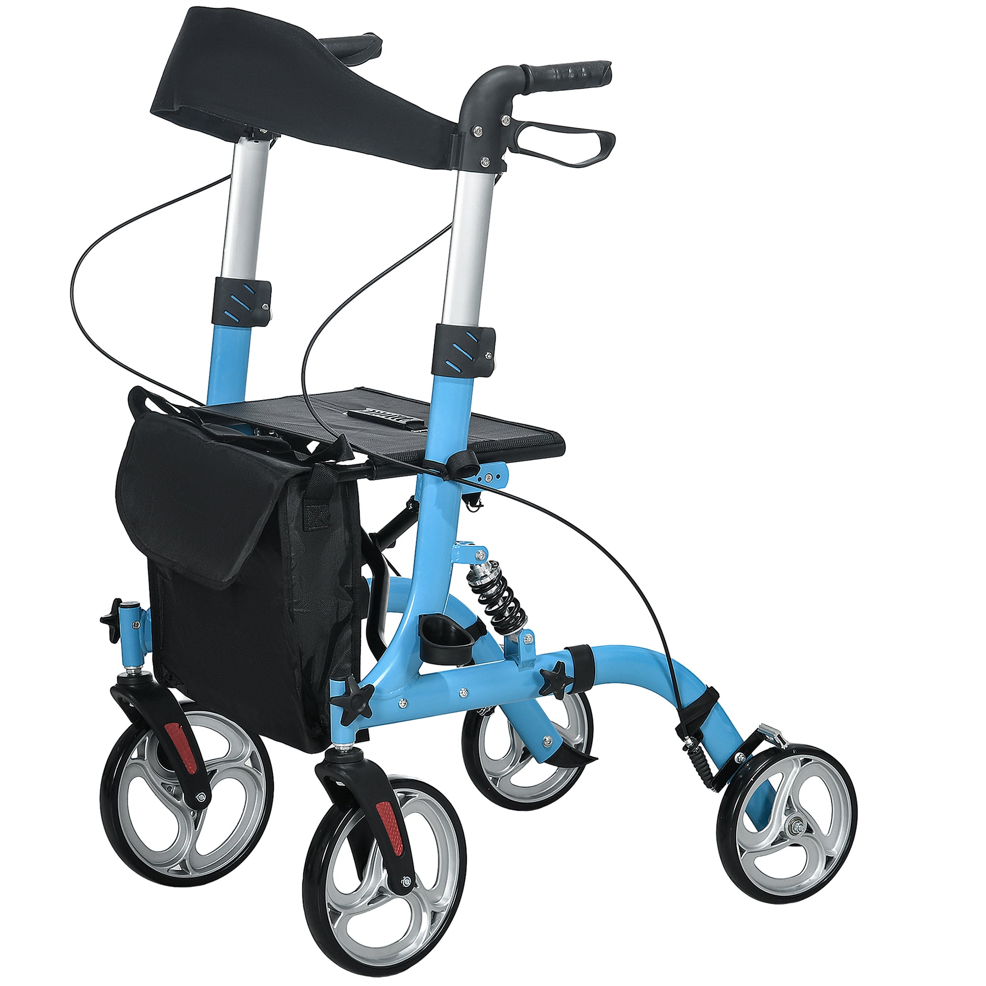 4 Wheel Rollator with Seat & Back, Lightweight Folding Mobility Walker w/ Large Wheels, Carry Bag, Adjustable Height, Dual Brakes, Blue