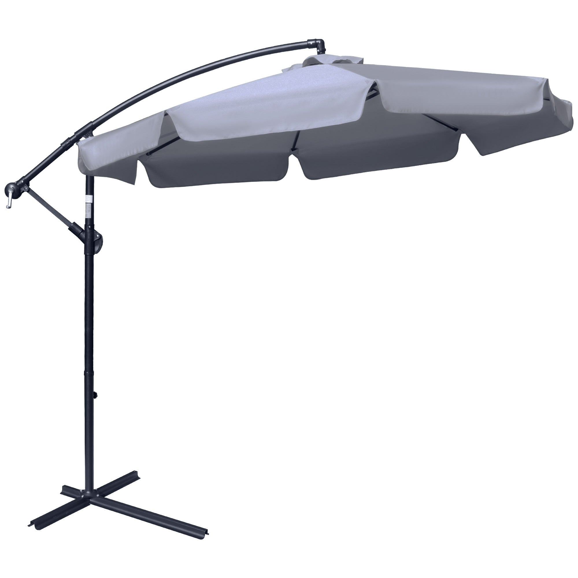 2.7m Banana Parasol Cantilever Umbrella with Crank Handle and Cross Base for Outdoor, Hanging Sun Shade, Dark Grey