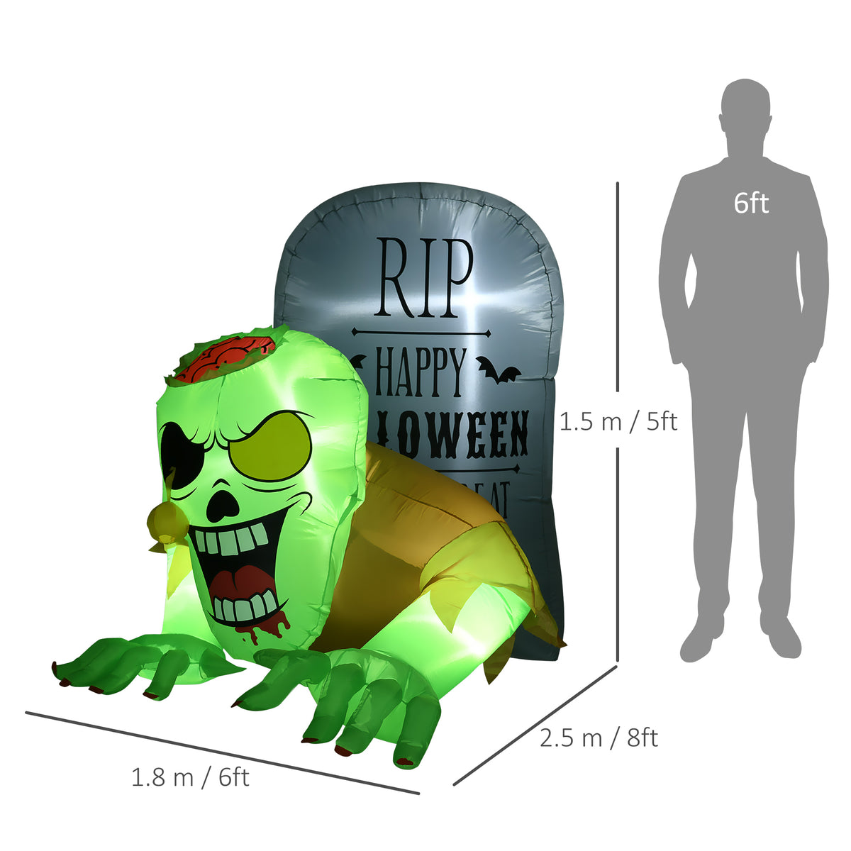 5FT Halloween Inflatable Ghost and Tombstone with LED Lights for Outdoor Garden and Lawn - Multicoloured