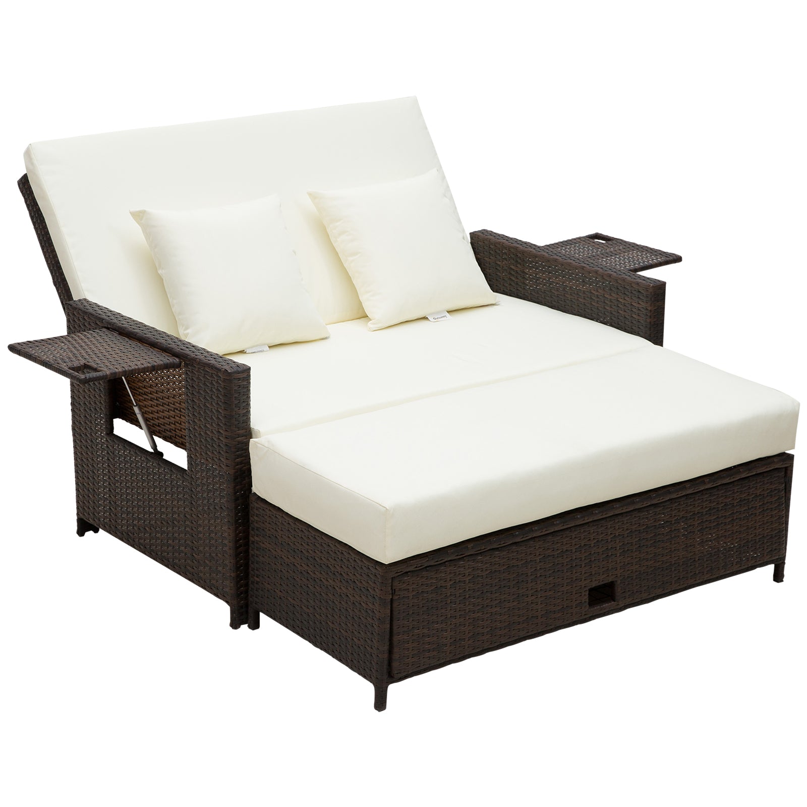 2 Seater Assembled Garden Patio Outdoor Rattan Furniture Sofa Sun Lounger Daybed with Fire Retardant Sponge - Brown