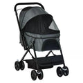 Foldable Pet Stroller Jogger with Reversible Handle, EVA Wheels, Brake & Adjustable Canopy - Grey