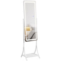 Full Length Free Standing Dressing Mirror with LED Lights, 3 Temperature Colours & Storage Shelf - White