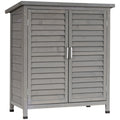 Wooden Garden Storage Shed 2 Door Solid Fir Wood with Shelves - Grey
