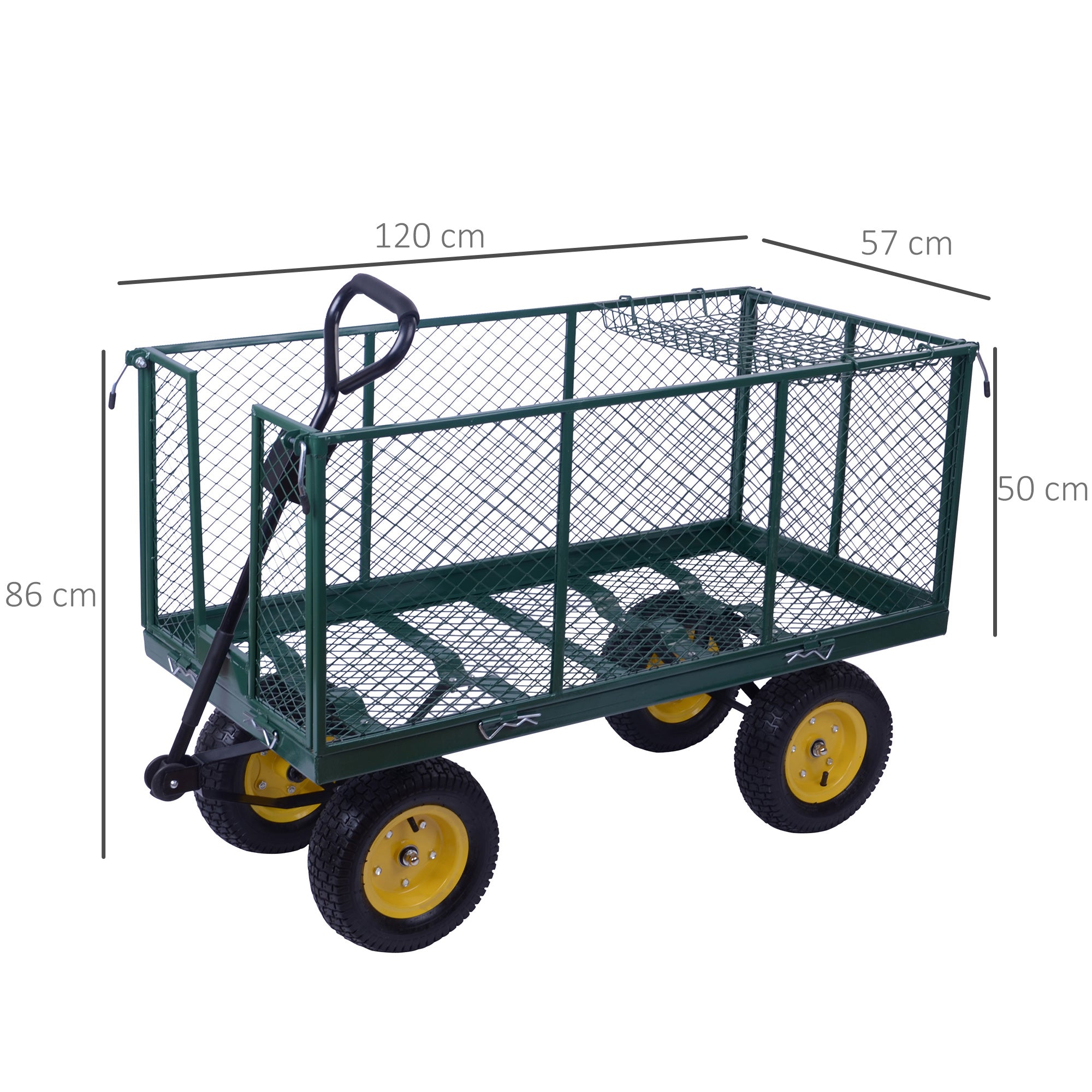 Large 4 Wheel Heavy Duty Garden Cart Truck Trolley Wheelbarrow - Green