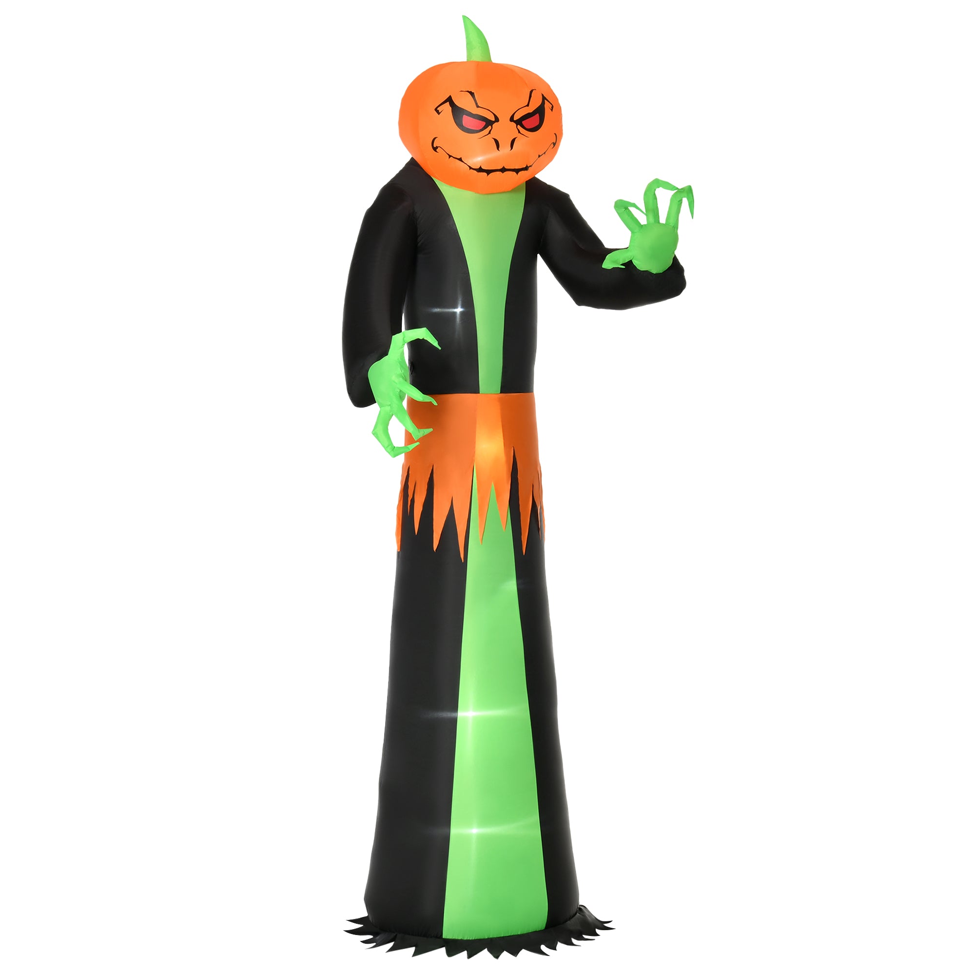 9FT Inflatable Halloween Pumpkin Ghost with Built-in LED Lights - Orange Green Black