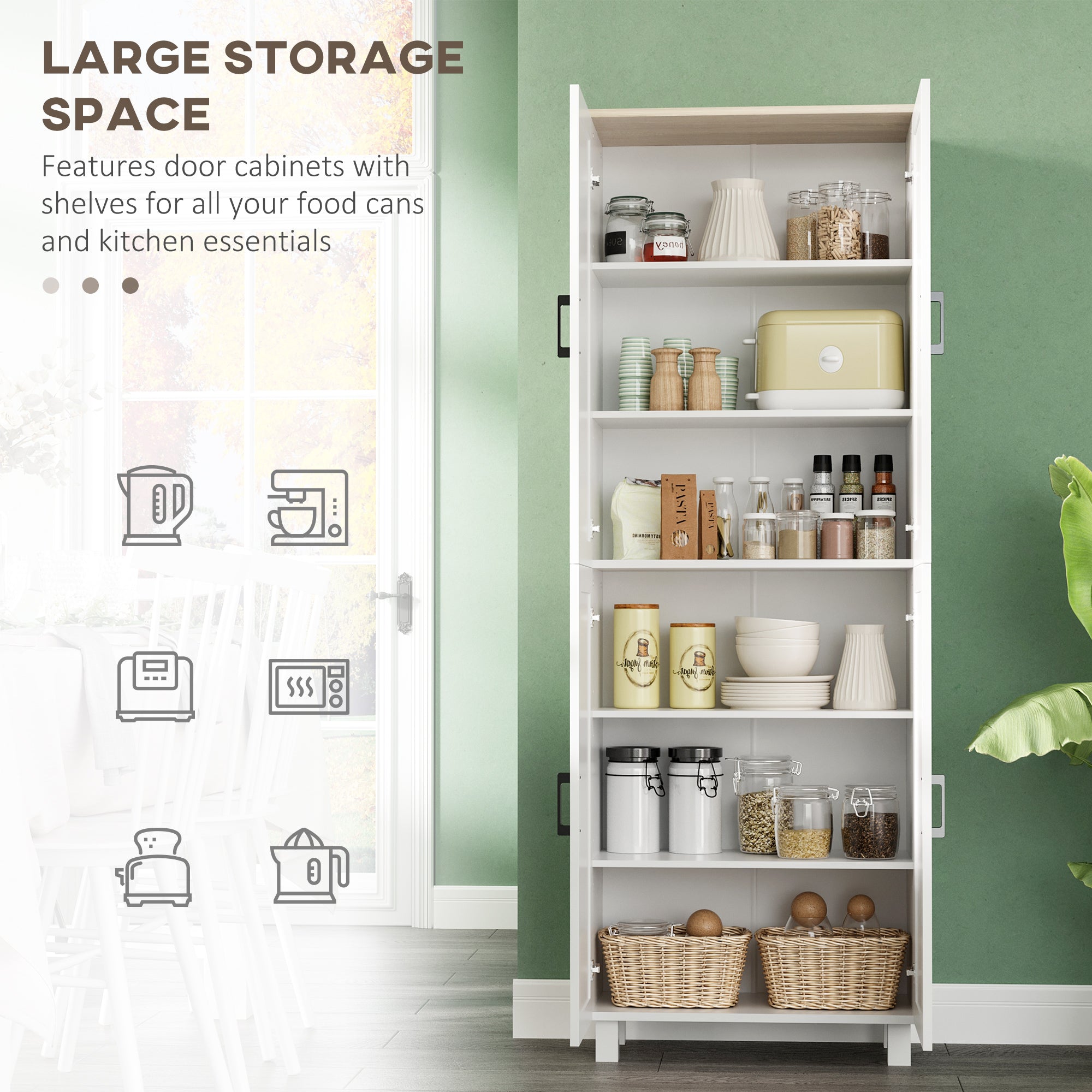 Freestanding 4-Door Kitchen Cupboard with Adjustable Shelves 170cm - White