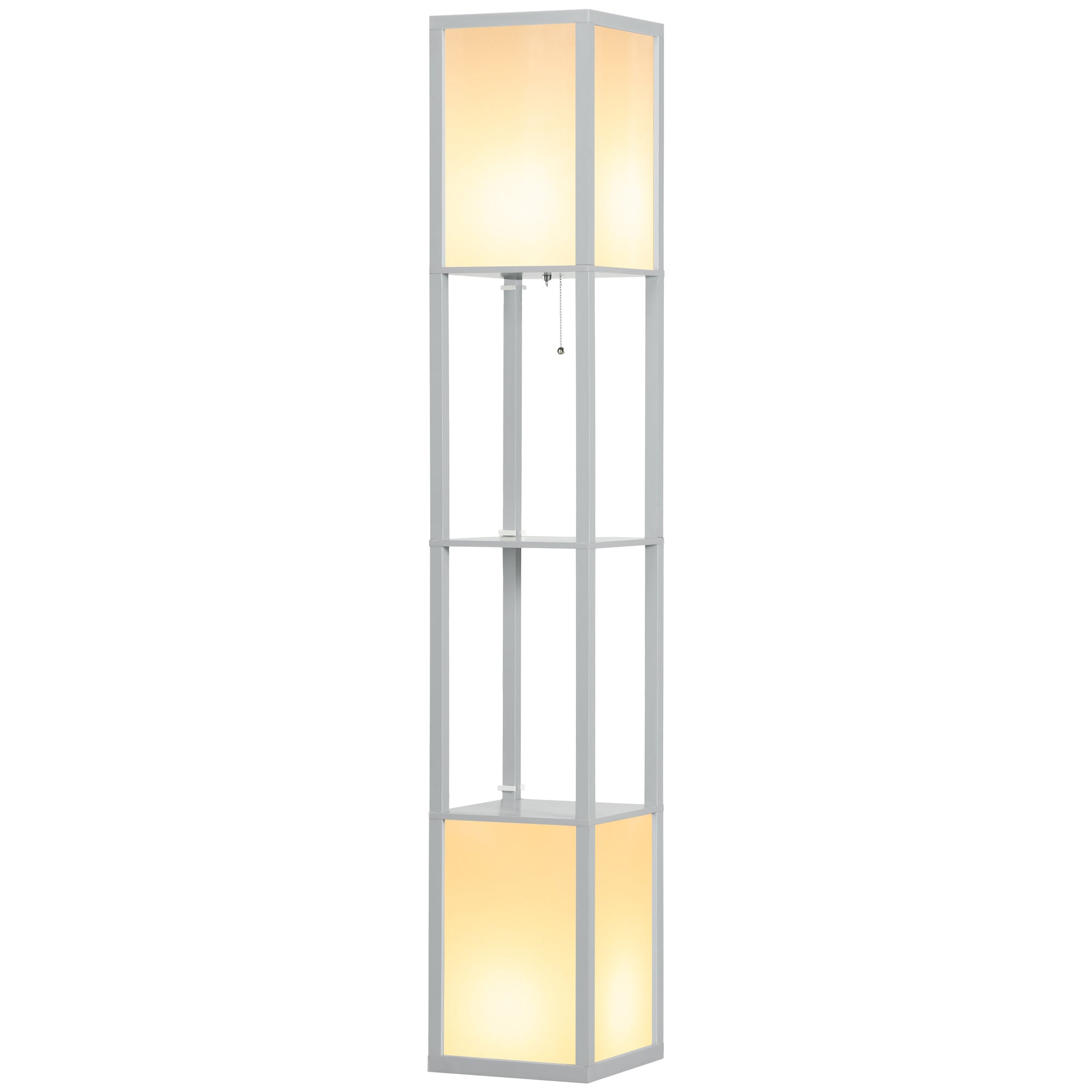 Modern Shelf Floor Lamp with Dual Ambient Light, Standing Lamp Living Room, Bedroom, 156cm, Grey