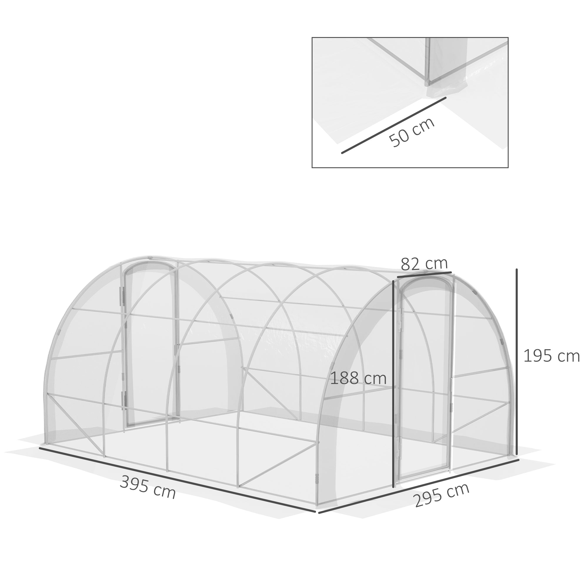 Polytunnel Greenhouse Walk-in Grow House with PE Cover, Door and Galvanised Steel Frame, 4 x 3 x 2m, Clear