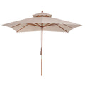 3x3M Double Tier Patio Parasol Garden Sun Umbrella with Wooden Canopy - Beige