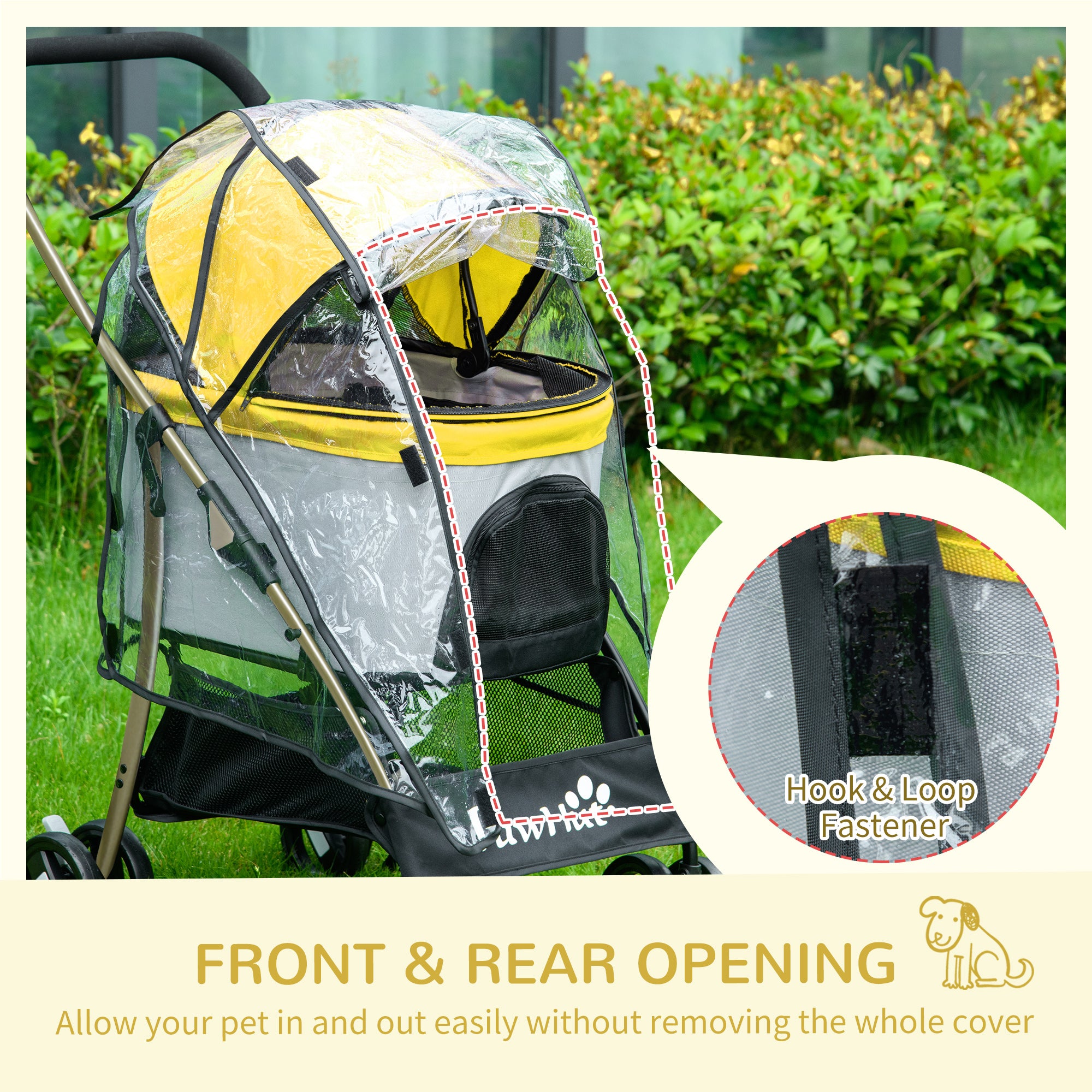 Detachable Pet Stroller with Rain Cover, 3 In 1 Cat Dog Pushchair, Foldable Carrying Bag w/ Universal Wheels, Brake, Canopy, Basket