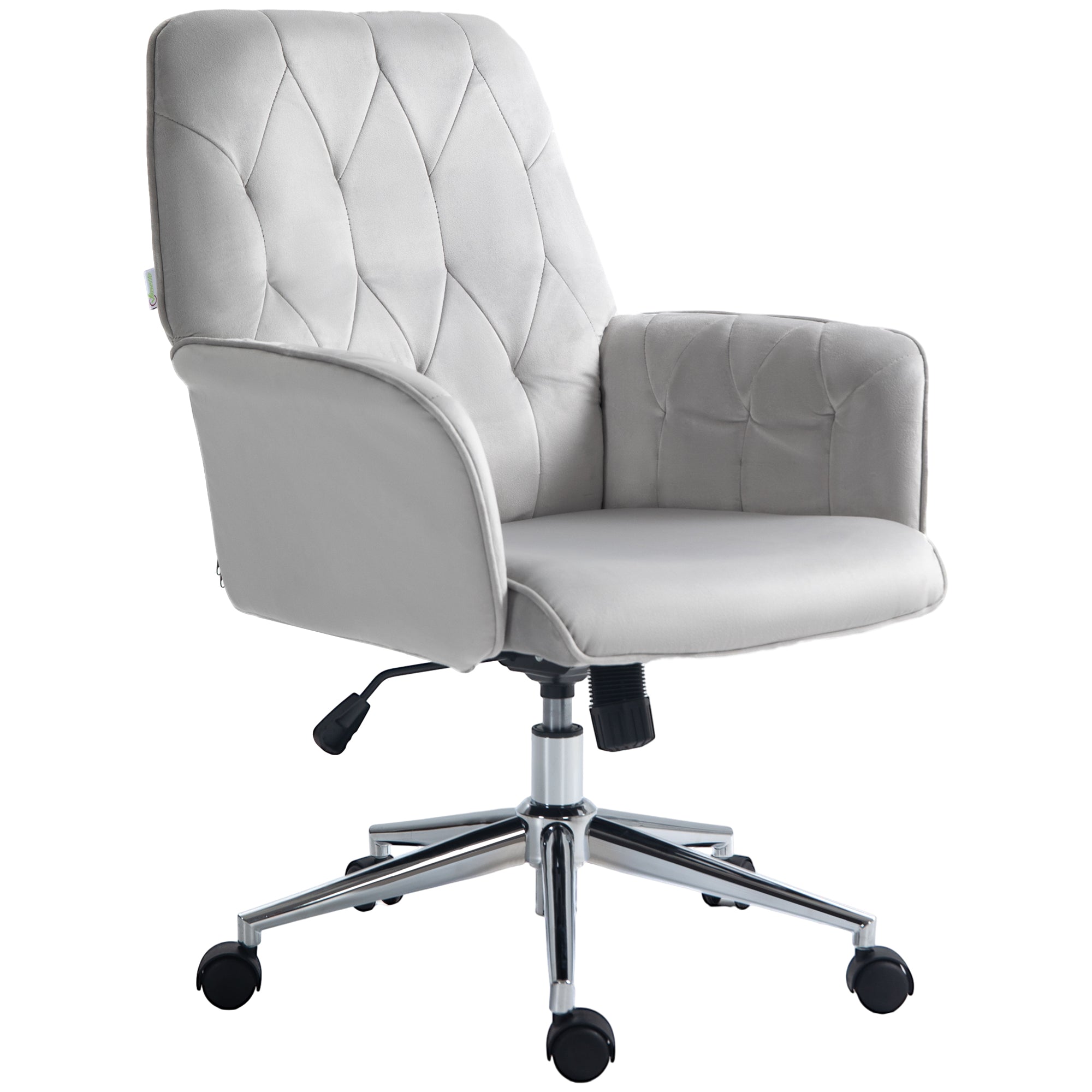 Linen Computer Chair with Armrest, Modern Swivel Chair with Adjustable Height, Light Grey