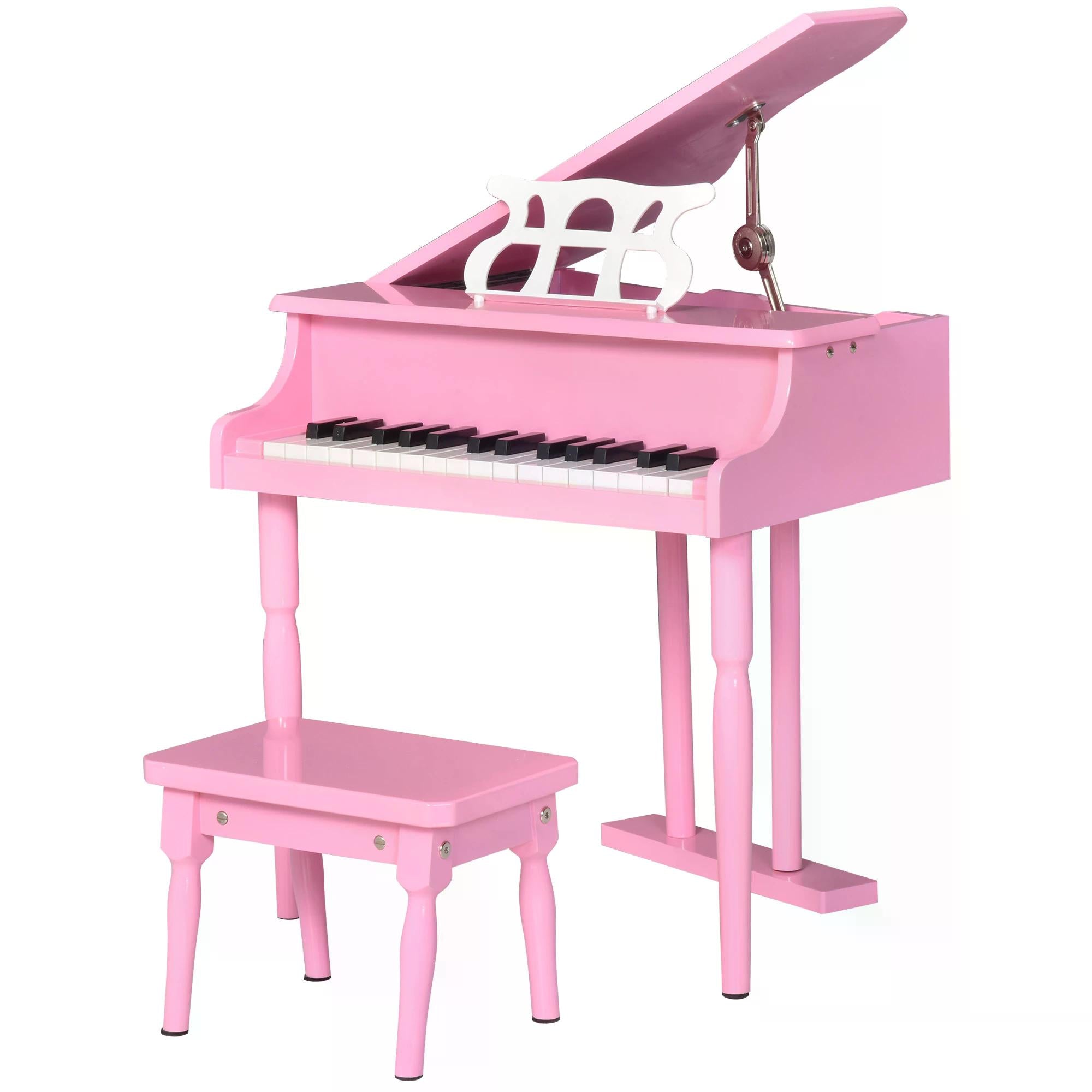 Modern Kids Piano 30 Keys Set of 2 Mini Toy for Child Grand Piano with Music Stand and Bench, Best Gifts Pink