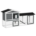 2 Tier Wooden Rabbit Hutch with Run Box and Slide-out Tray 175.8x52x85.5cm - White