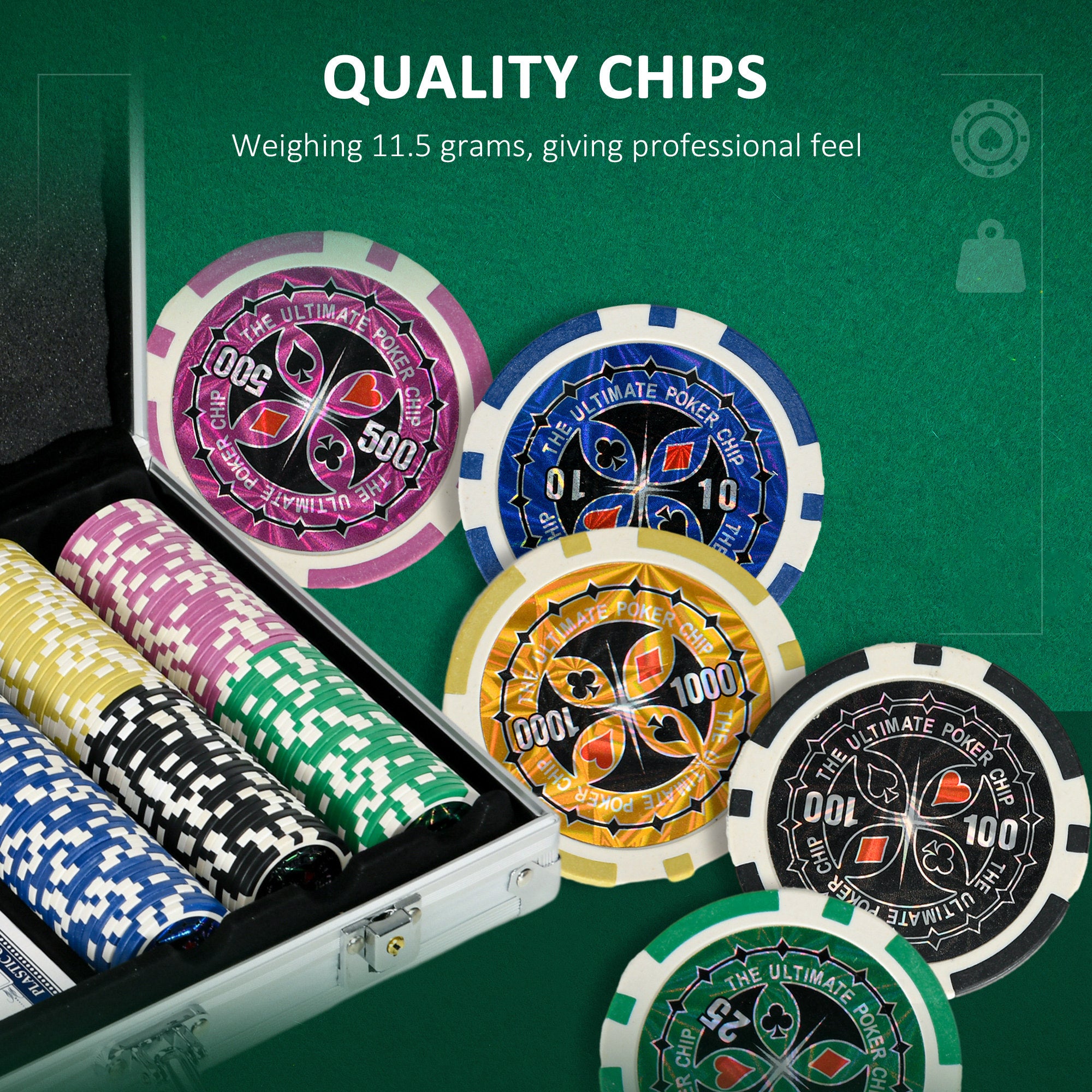 300PCS Poker Chips Set Poker Set with Mat and Chips, 2 Card Decks, Dealer, 5 Dices