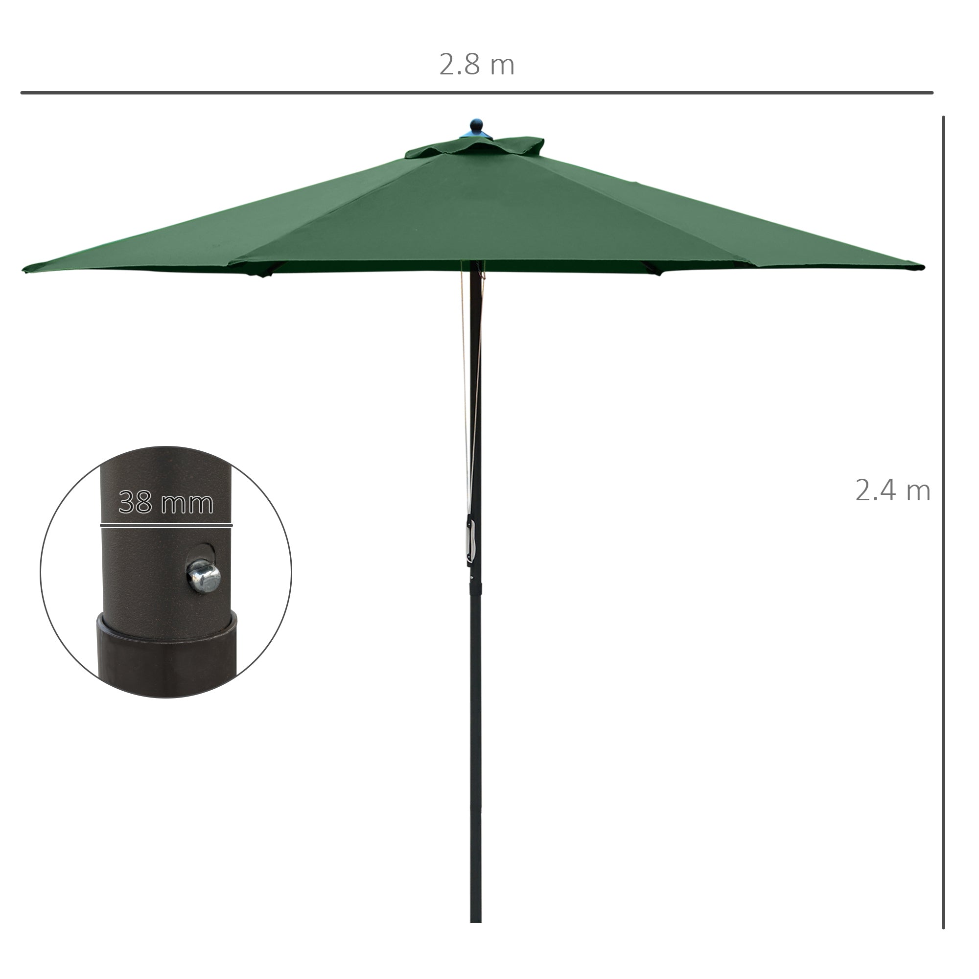 2.8m Patio Parasol with UV Resistant Canopy - Green