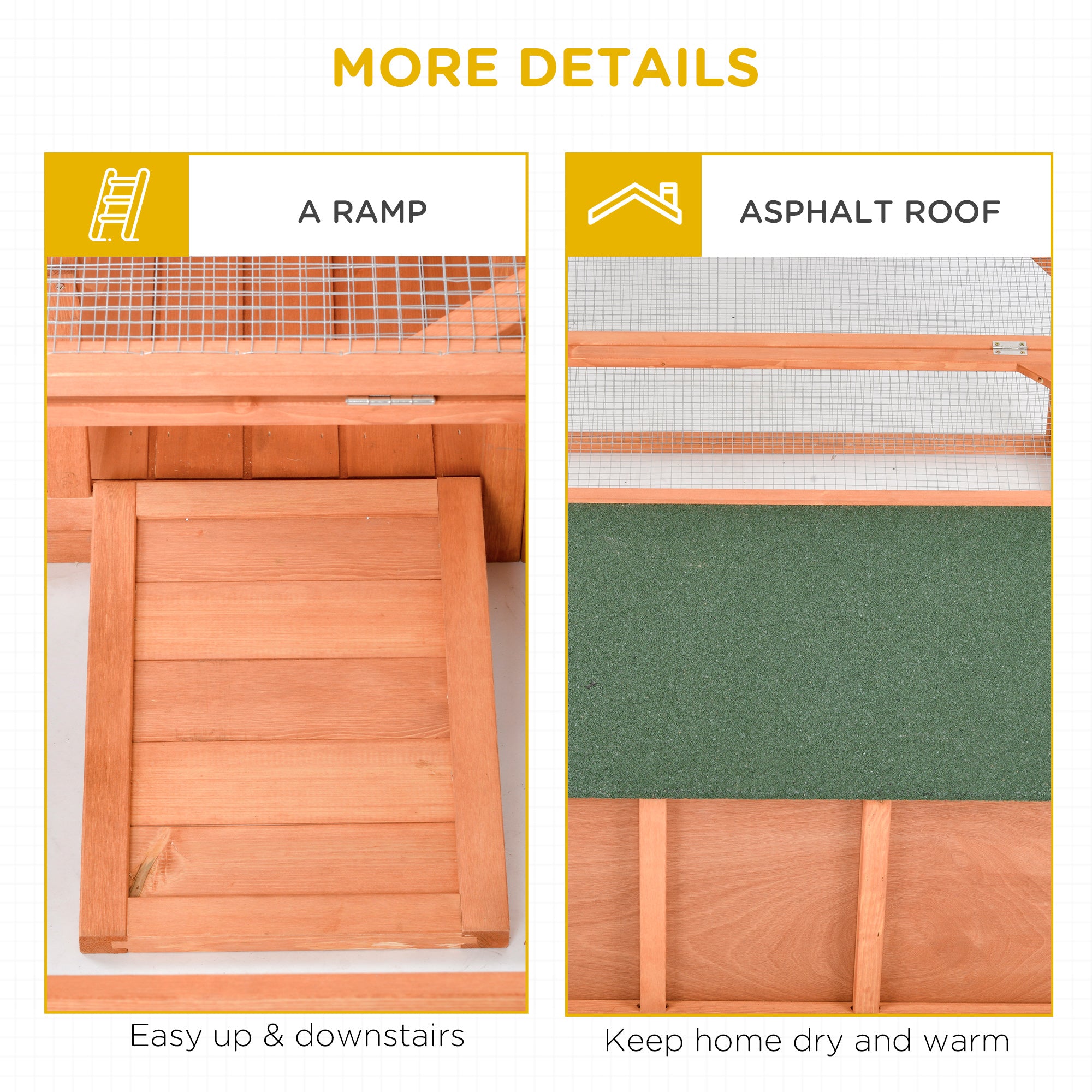 Rabbit Hutch Small Animal Guinea Pig House Off-ground Ferret Bunny Cage Backyard with Openable Main House & Run Roof 125.5 x 100 x 49cm Orange