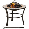 60cm Round Outdoor Fire Pit Table with Mosaic Outer, Spark Screen & Fire Poker - Black