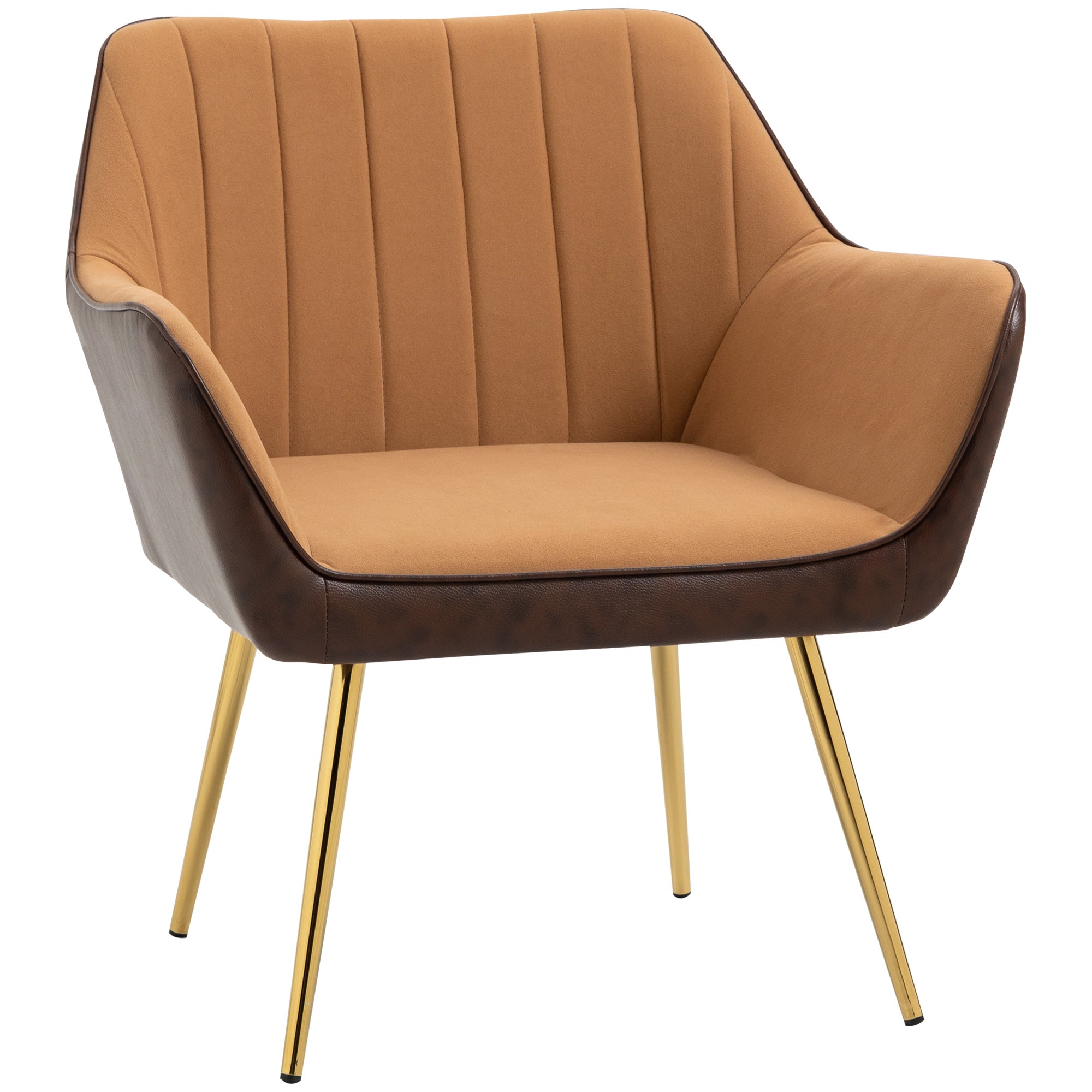 Modern Velvet Armchairs with Gold Steel Legs, Upholstered Accent Chairs for Living Room and Bedroom, Light Brown