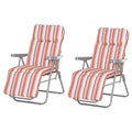 Set of 2 Foldable Adjustable Garden Sun Lounger with Cushioned Seat - Orange and White