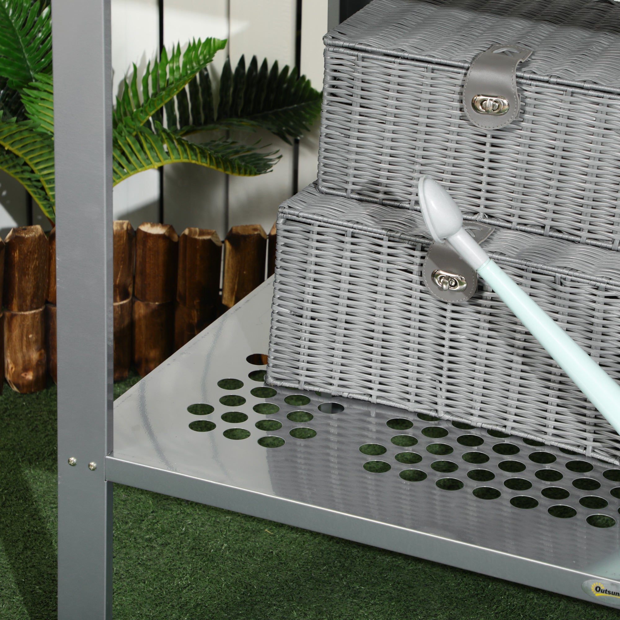 2 Tier Galvanised Steel Plant Stand with Mesh Shelves - Silver