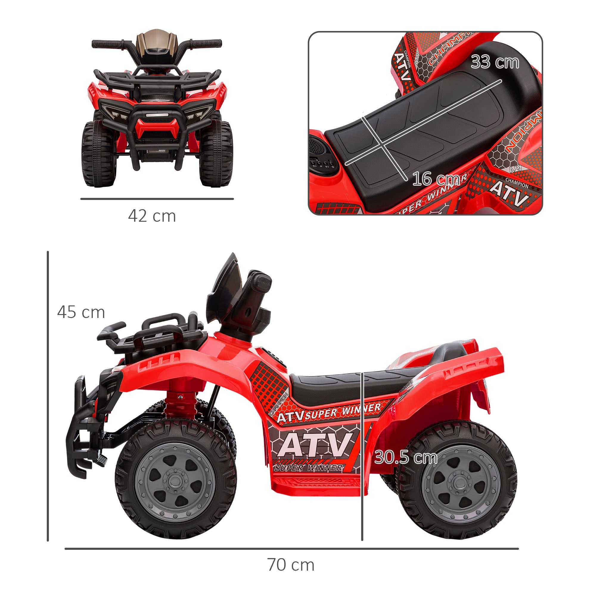 Kids Ride-on Four Wheeler ATV Car with Real Working Headlights, 6V Battery Powered Motorcycle for 18-36 Months, Red