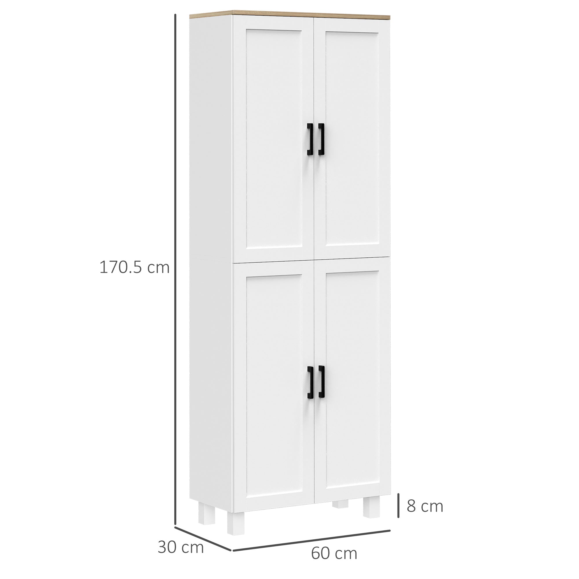 Freestanding 4-Door Kitchen Cupboard with Adjustable Shelves 170cm - White